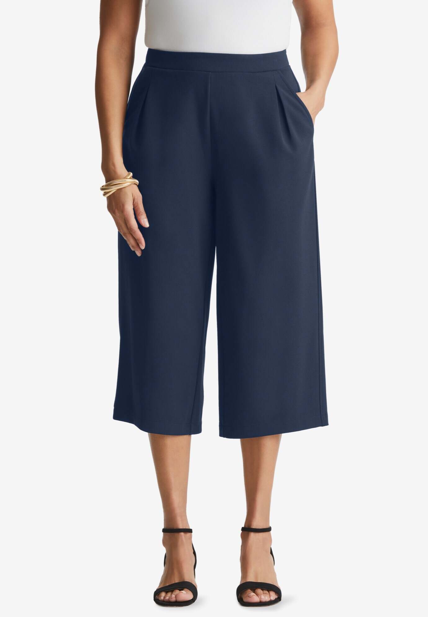 Wide-Leg Crop Crepe Pants