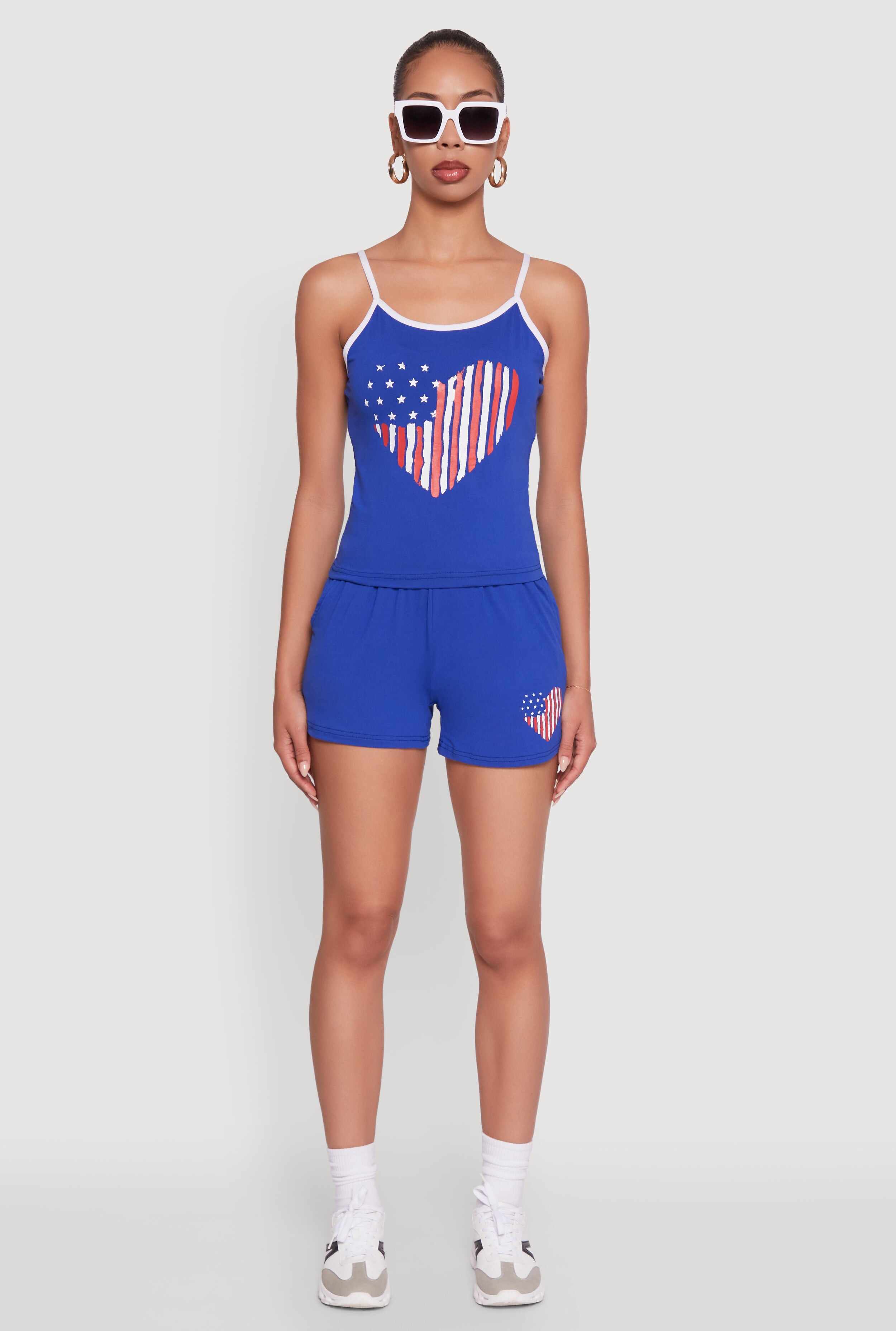 High Waisted American Flag Heart Graphic Shorts