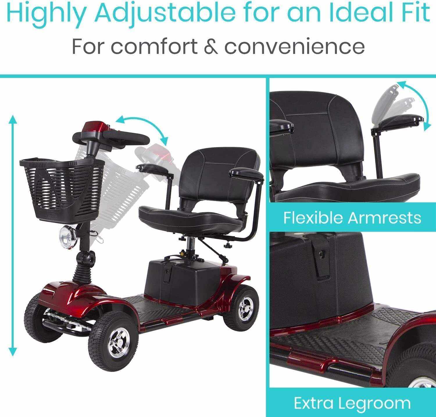 Vive Mobility Scooter (Series A) - 4 Wheel Electric Powered Wheelchair Mobile Device for Adults, Seniors - TSA Approved Wheel Chair, Compact, Travel - Long Range Battery, Shock Absorbing (Ruby Red)