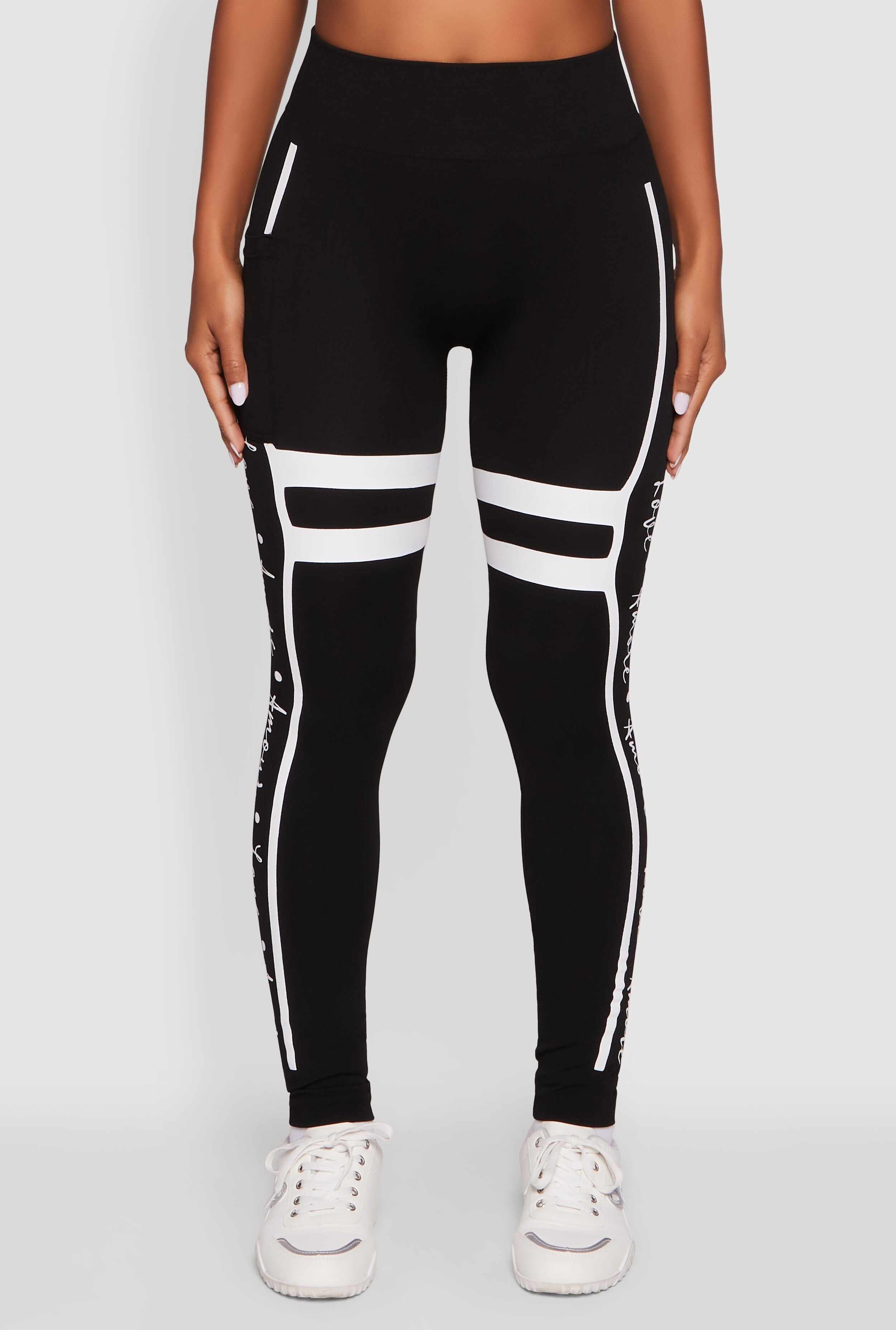 Stripe Detail Graphic Push Up Cell Phone Pocket Leggings