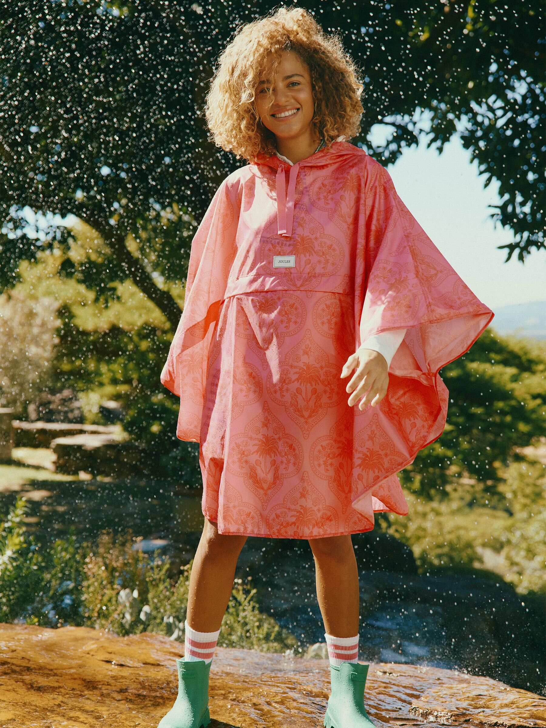 Elstow Pink Packable Poncho with Hood