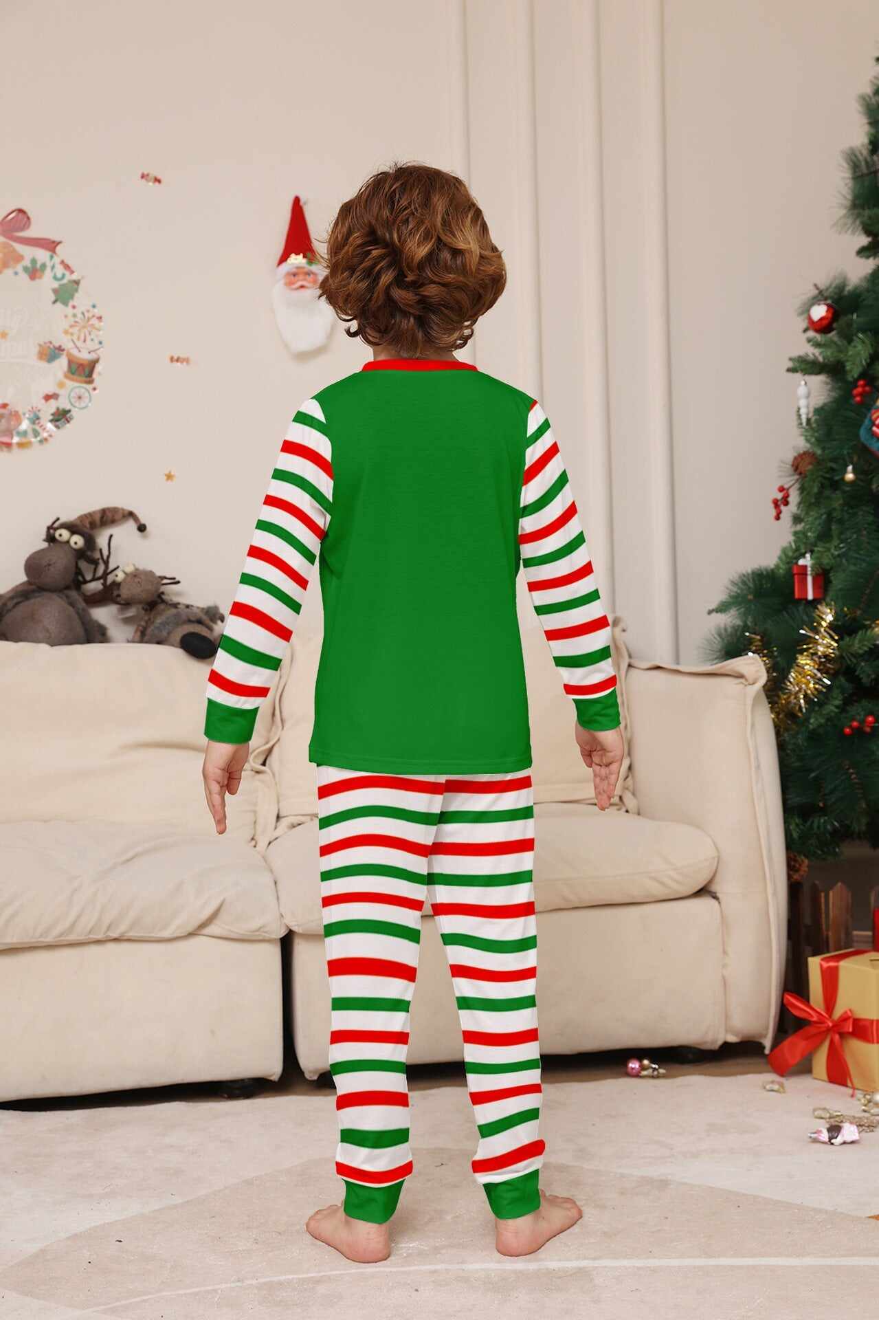 2024 3D Print Christmas Family Pajamas Red Green Striped Crutch Xmas Pajamas