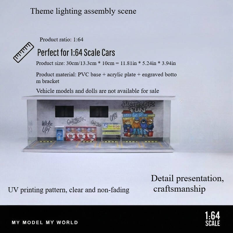 1:64 Scale Urban Graffiti Parking Diorama Display Case – Street Style Scene for Diecast Cars