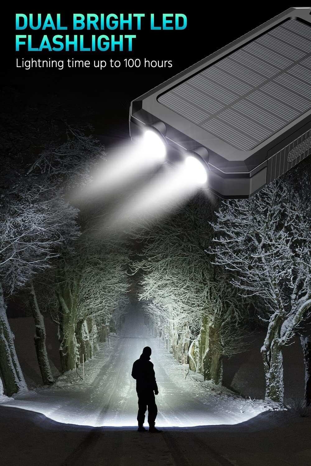 Power-Bank-Portable-Charger-Solar - 36800mAh Waterproof Portable External Backup Battery Charger Built-in Dual QC 3.0 5V3.1A Fast USB and Flashlight for All Phone and Electronic Devices (Deep Orange)