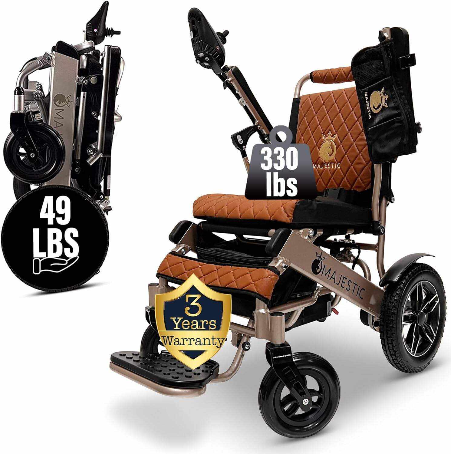 MALISA Electric Wheelchair for Adults, Portable All Terrain Lightweight Wheelchairs, Foldable Motorized Power Wheel Chair, Leather Seat (17.5