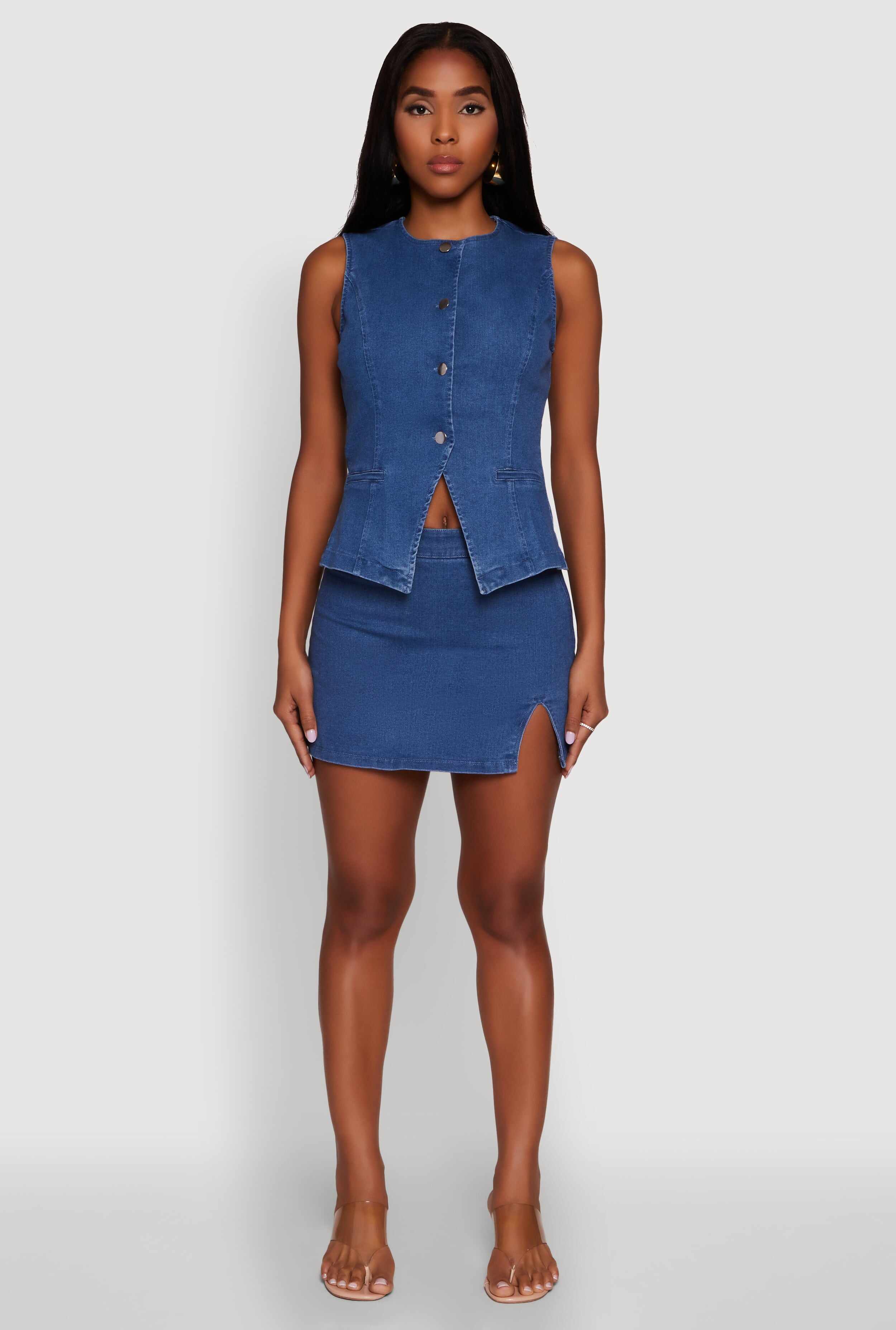 Trendy Denim Mini Skirt with Side Slit