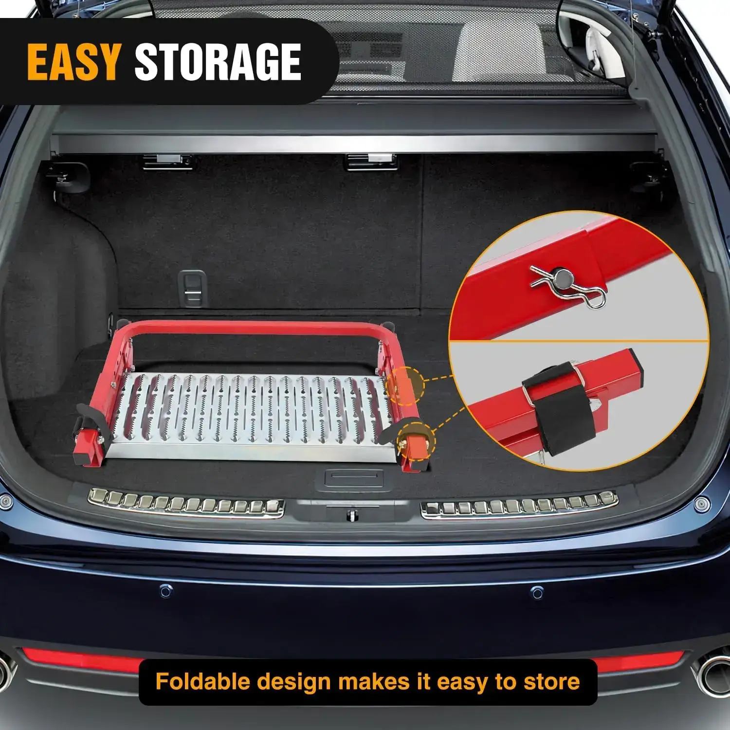 Folding Heavy Duty Tire Step for Truck SUV and RV, Non-Slip Steel Surface, Adjustable to Fit Tire from 10” to 15” Rated up to 350 Lbs,Easy to Install and Adjust Red Maximum Weight Capacity Portable