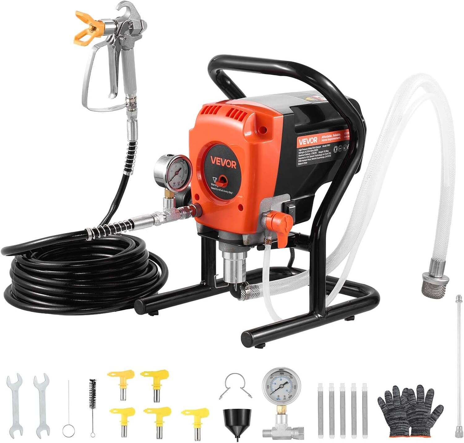 VEVOR 750W Stand Airless Paint Sprayer, 3000PSI High Efficiency Electric Airless Sprayer, Fine and Even Painting Effect, Handheld Paint Sprayers for Home Interior and Exterior Furniture and Fences