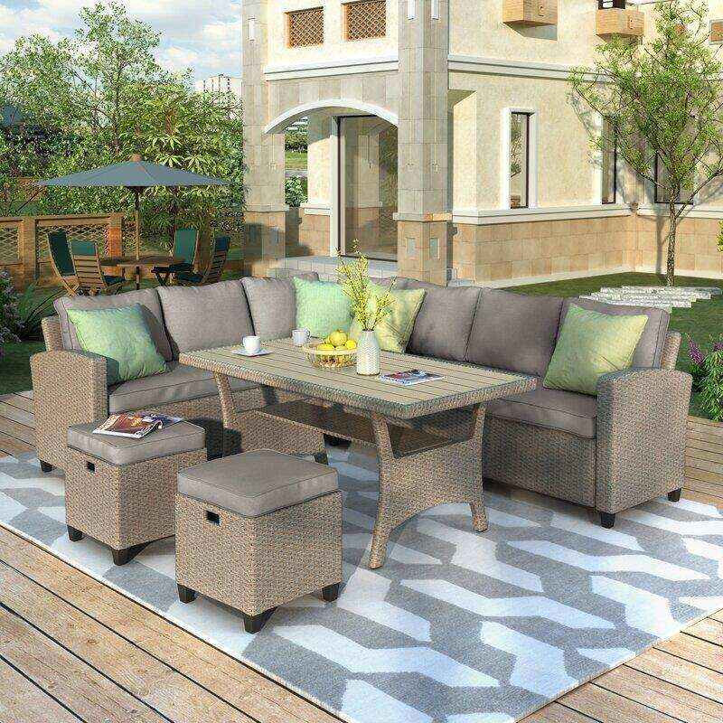 Bradyn Wicker/Rattan 7 - Person Seating Group with Cushions