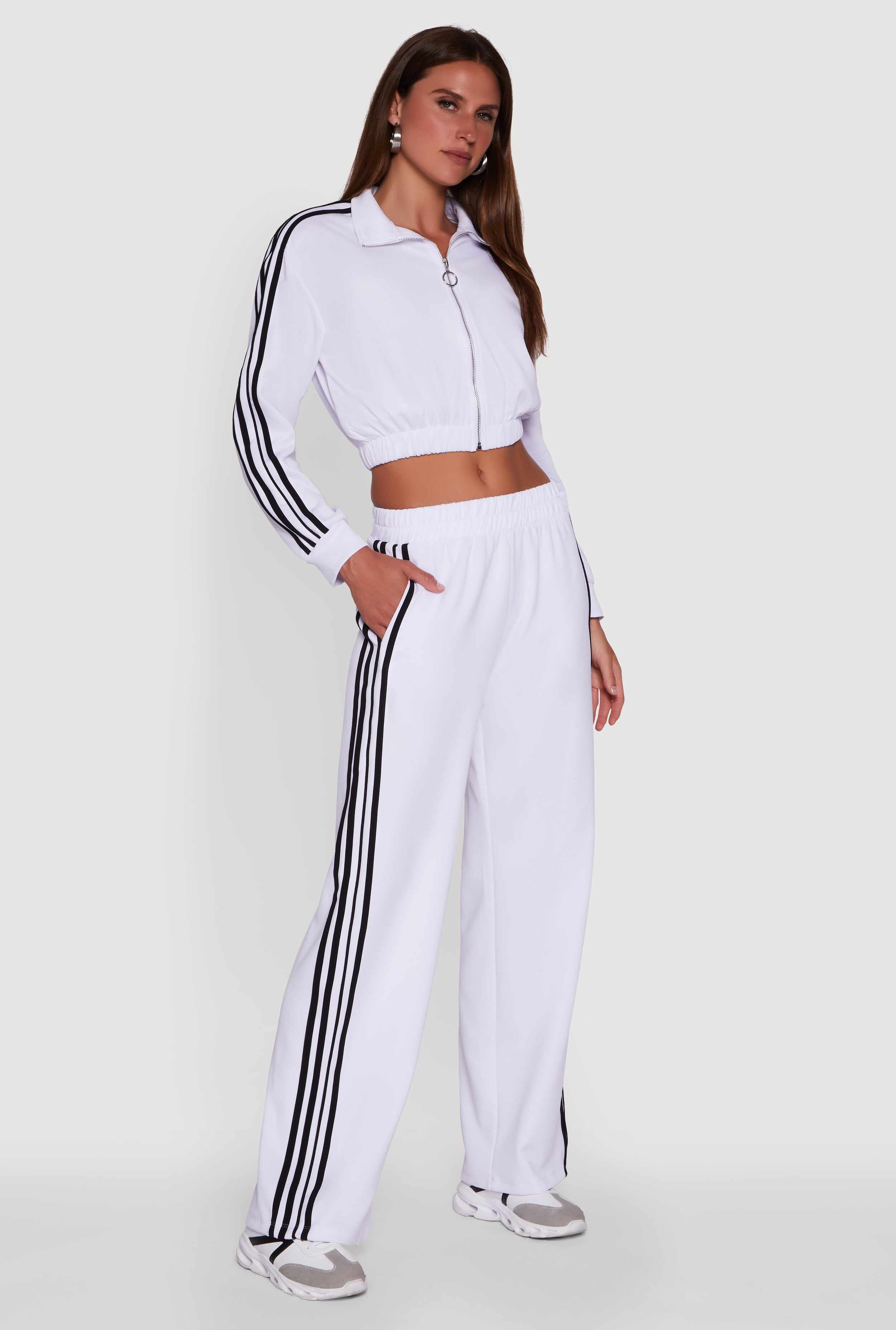 Contrast Trim Wide Leg Track Pants