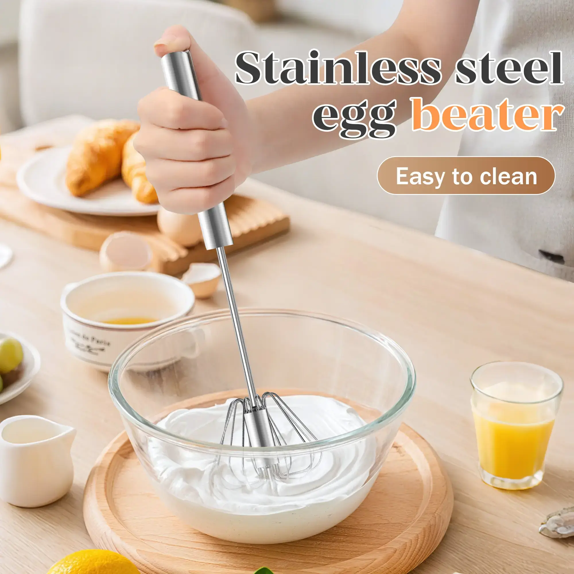 Stainless Steel Hand-Push Rotary Whisk - Versatile Kitchen Tool