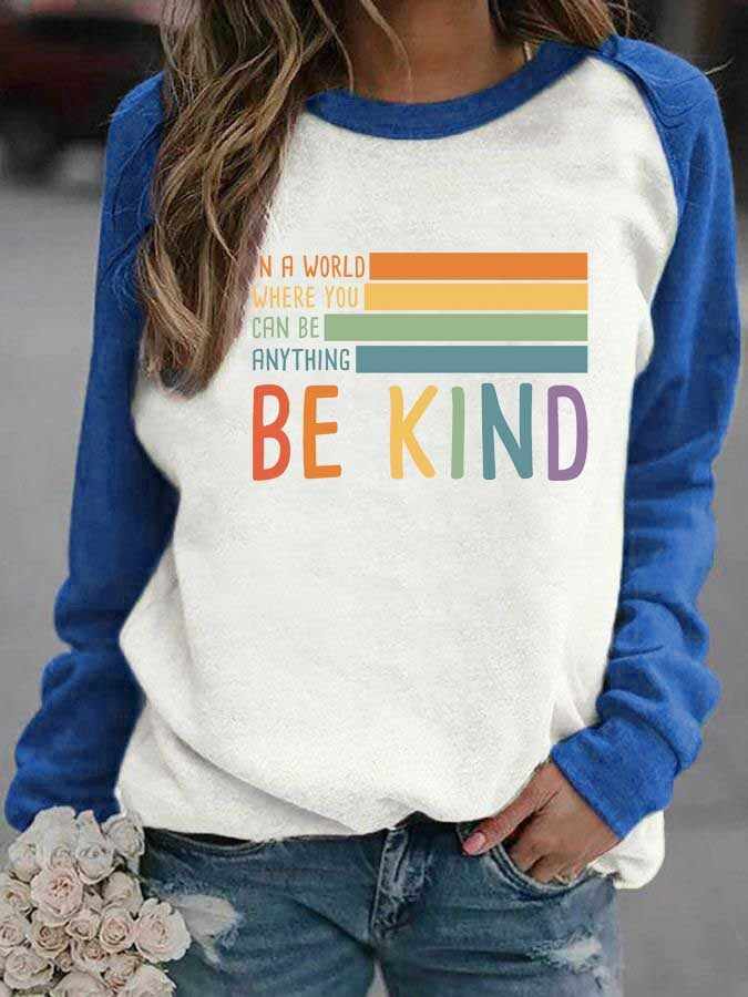 Be Kind Color Block Crew Neck Sweatshirt