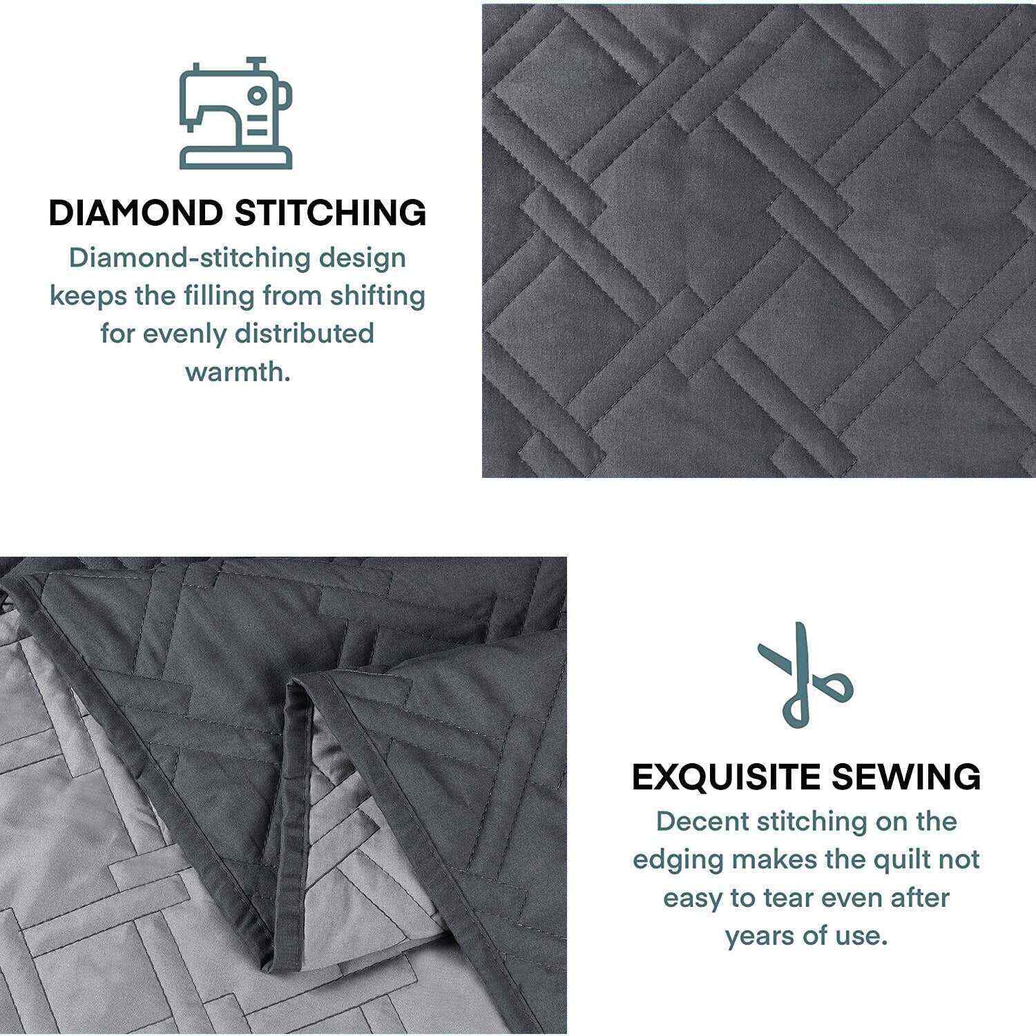 3 Piece Classic Diamond Pattern Reversible Oversized Bedspread Set-Karmen