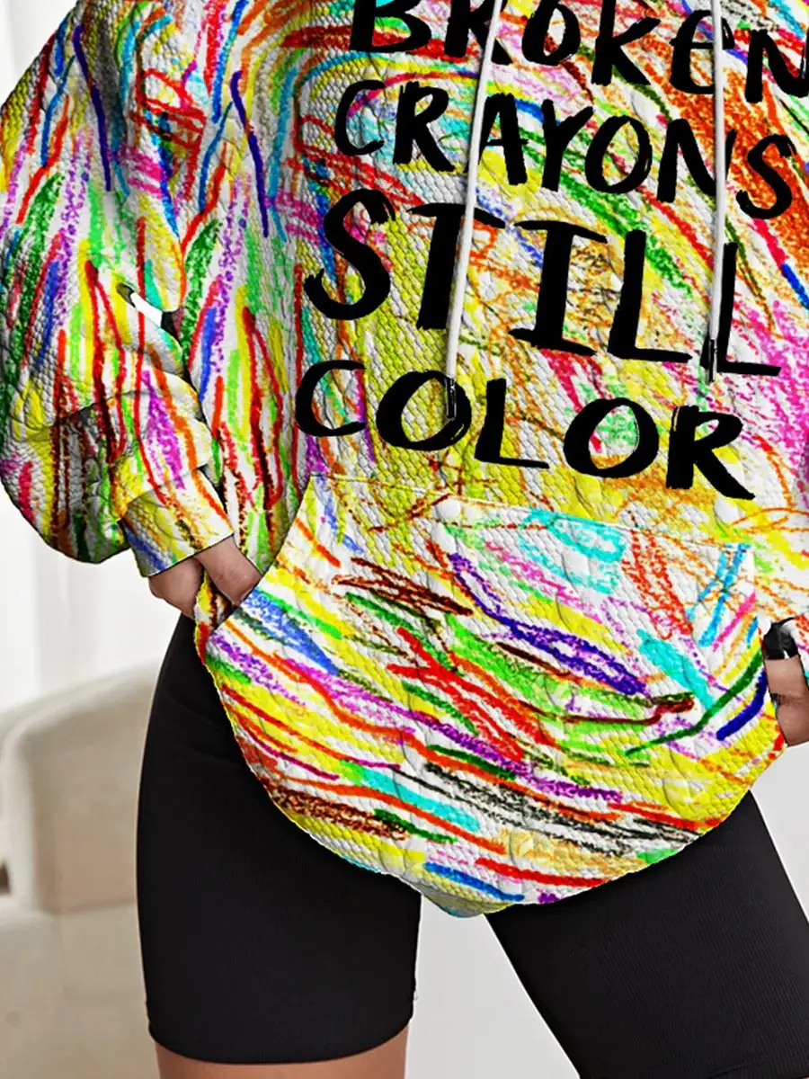 Women's Mental Health Awareness Broken Crayons Still Color Encourage Print Casual Knit Sweatshirt