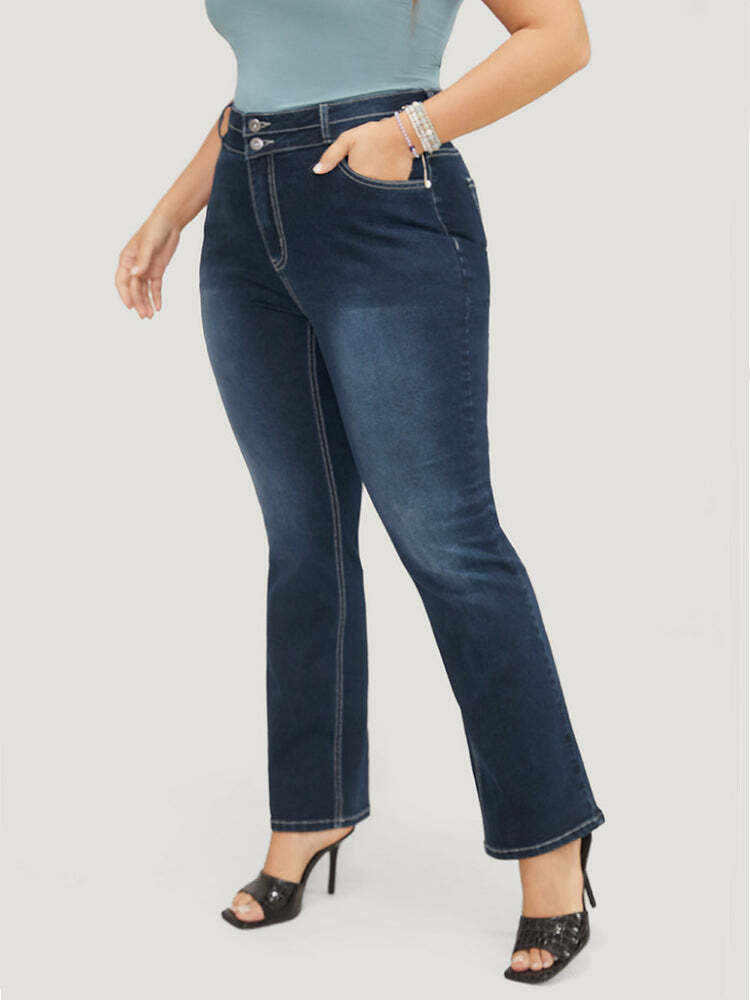 Very Stretchy High Rise Dark Wash Contrast Stitching  Jeans