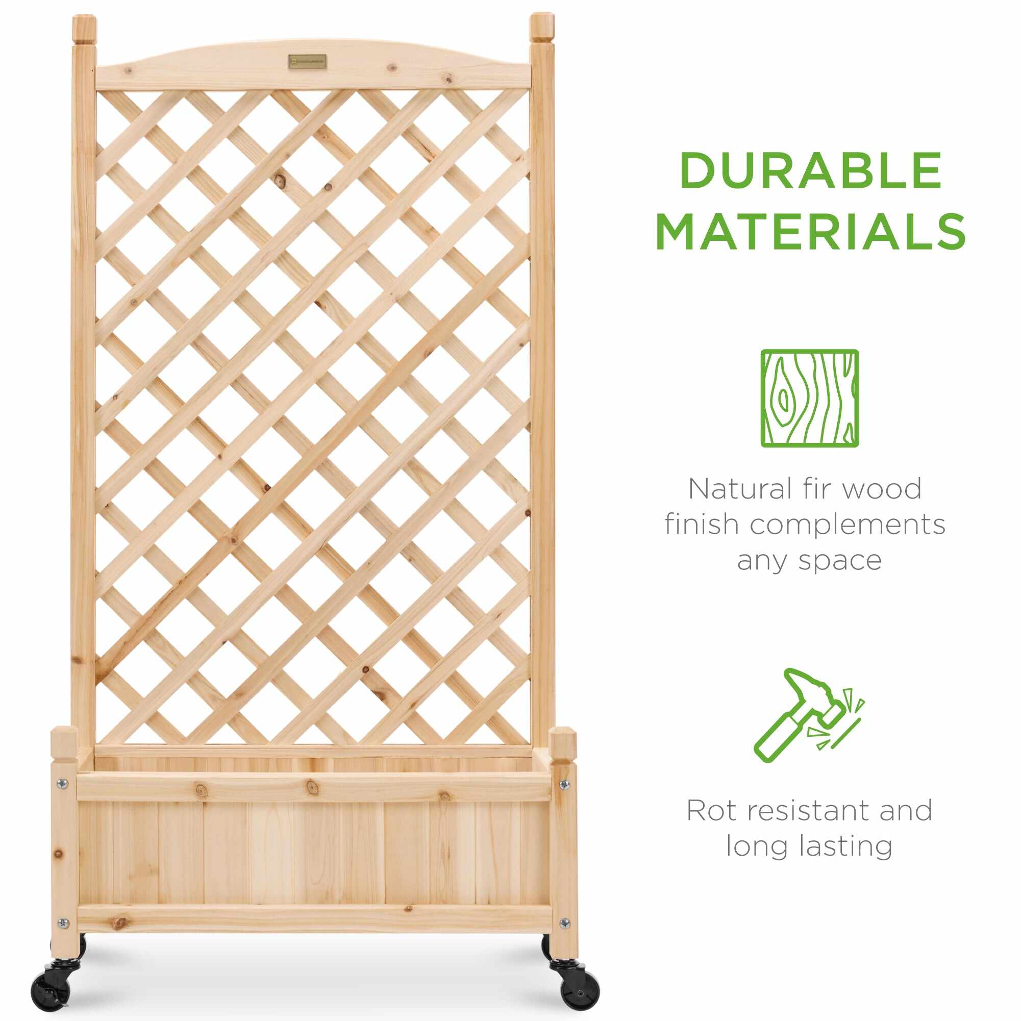 Set of 2 Wood Planter Box & Lattice Trellis w/ Optional Wheels - 48in