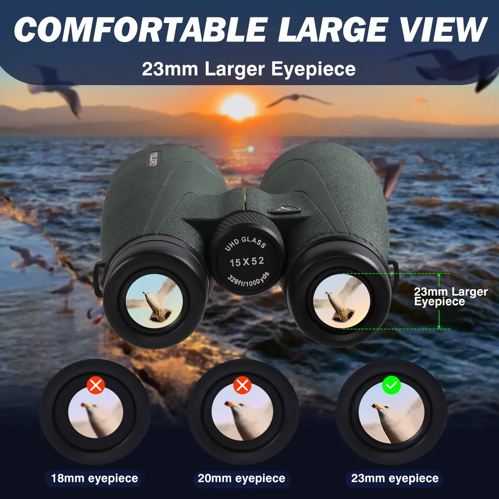 15x52 UHD Binoculars High Magnification for Bird Watching & Distant Details 23mm Large Eyepieces BAK4 Prism for Low Light Nature Lovers Telescopic Hiking Essentials