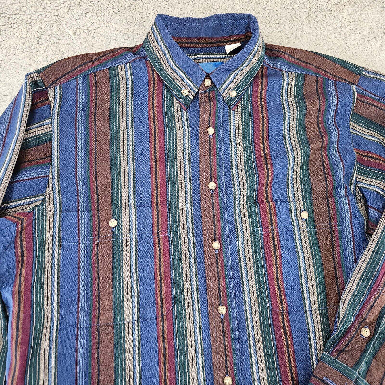 Men's Casual Western Blue Brown Striped Long Sleeve Shirt