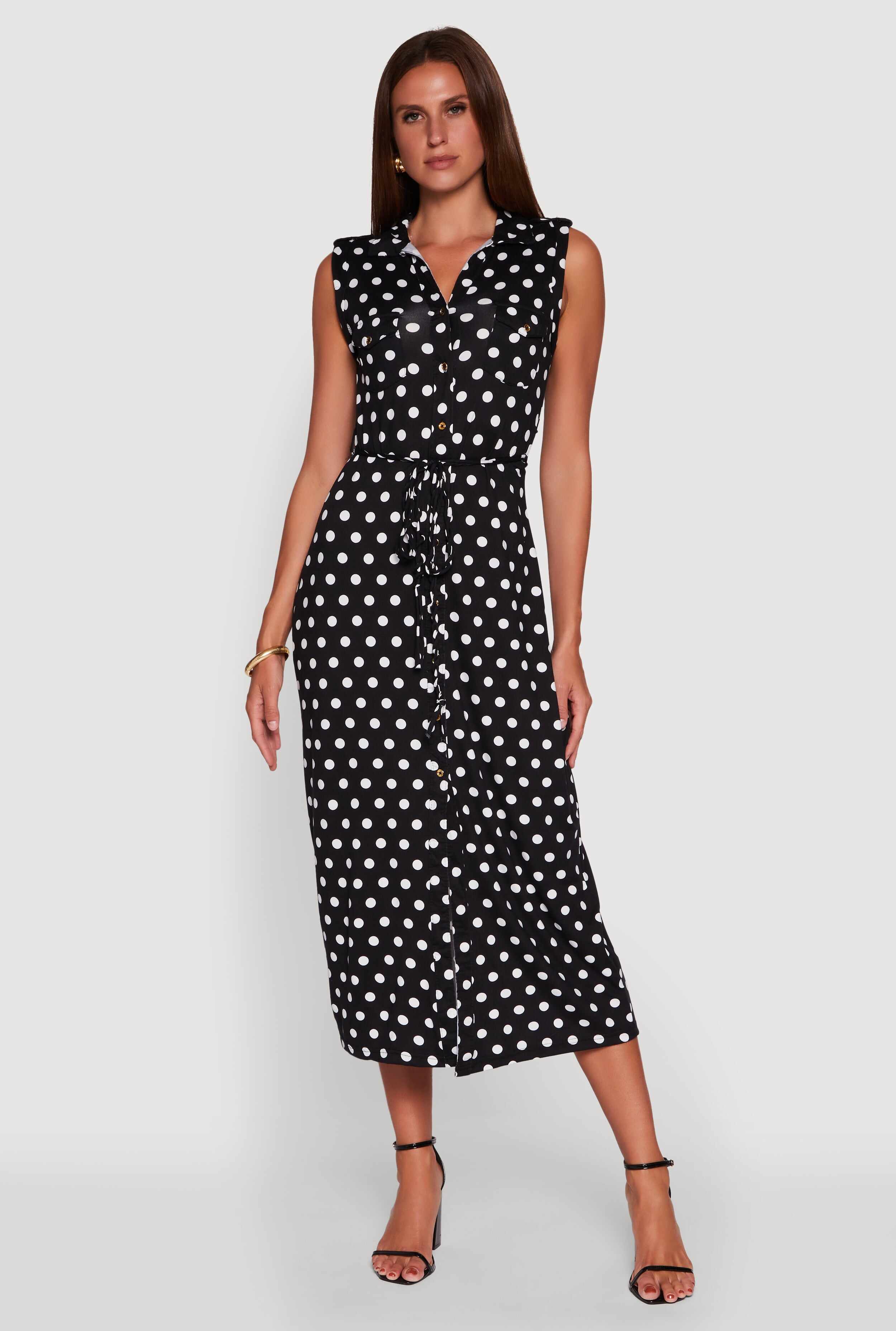 Patterned Button Front Sleeveless Maxi Shirt Dress