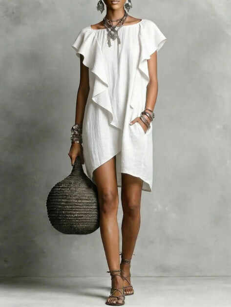 Elegant And Romantic Contrasting Color Ruffle Dress