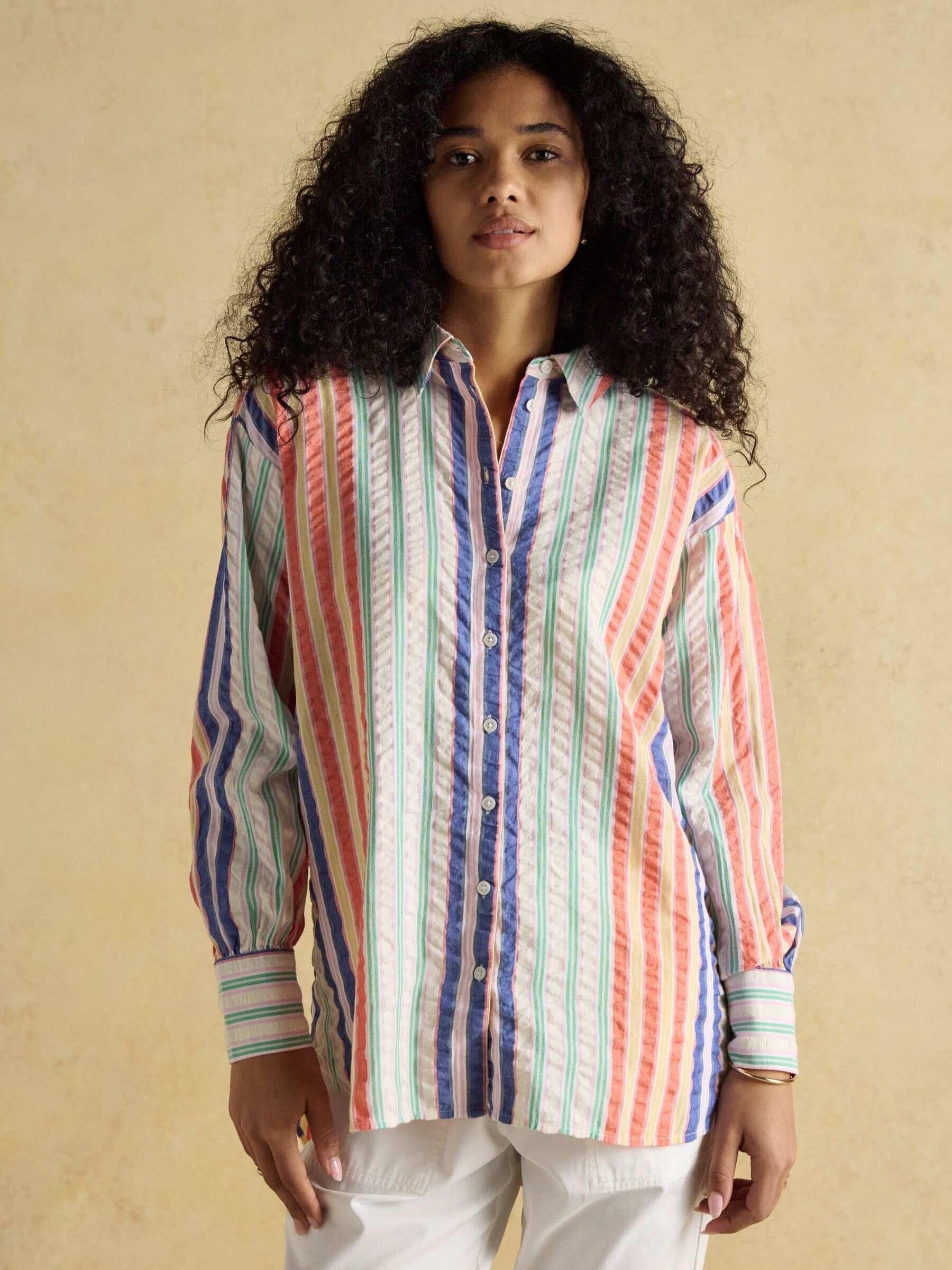 Sara Multi Striped Long Sleeve Seersucker Shirt