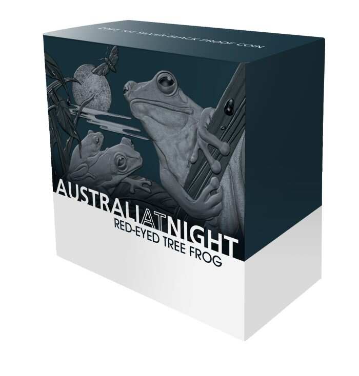 Australia at Night 2024 $1 Red-eyed Tree Frog 1oz Silver Black Proof Coin