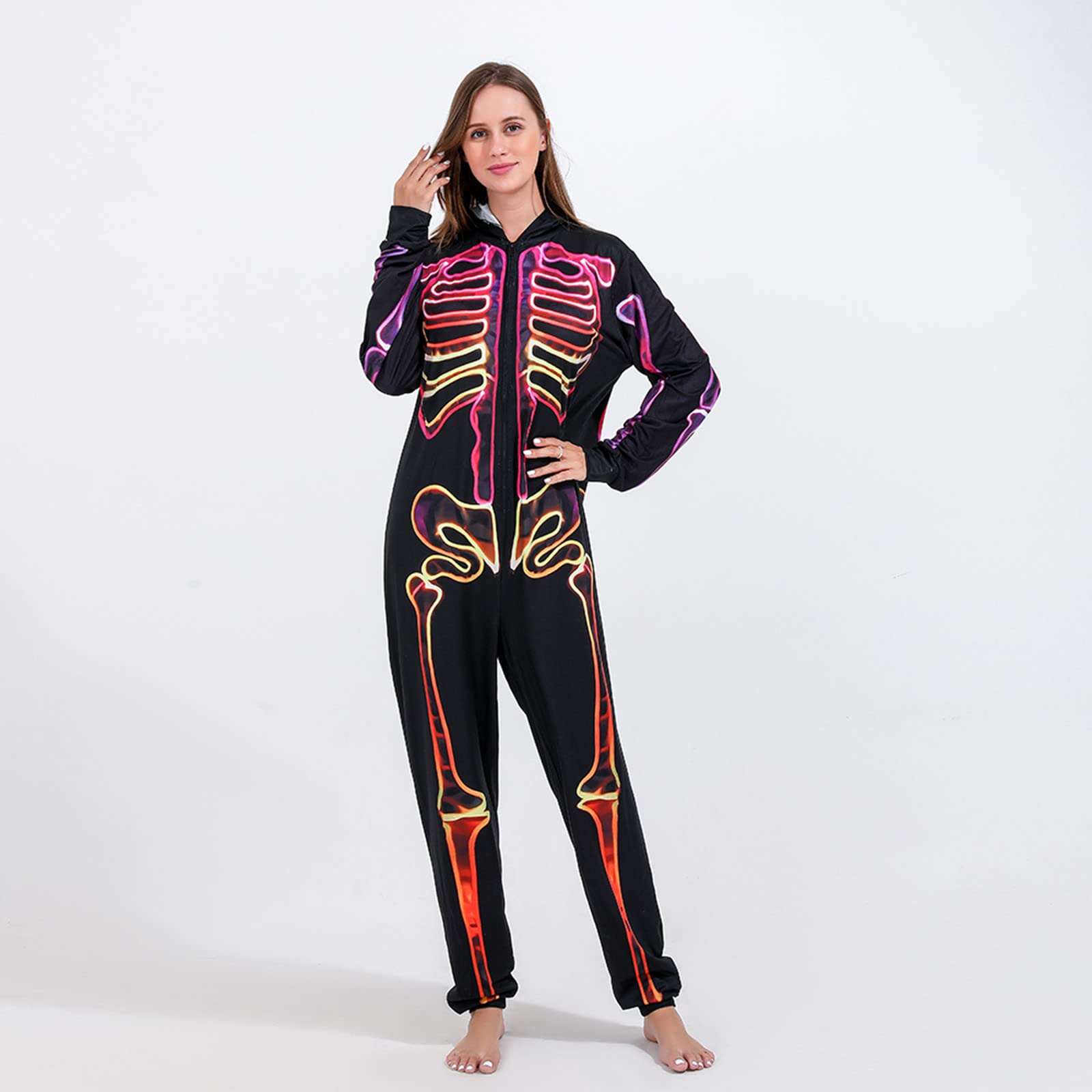 Family Halloween Pajamas Colorful Skeleton Print Jumpsuits Sets