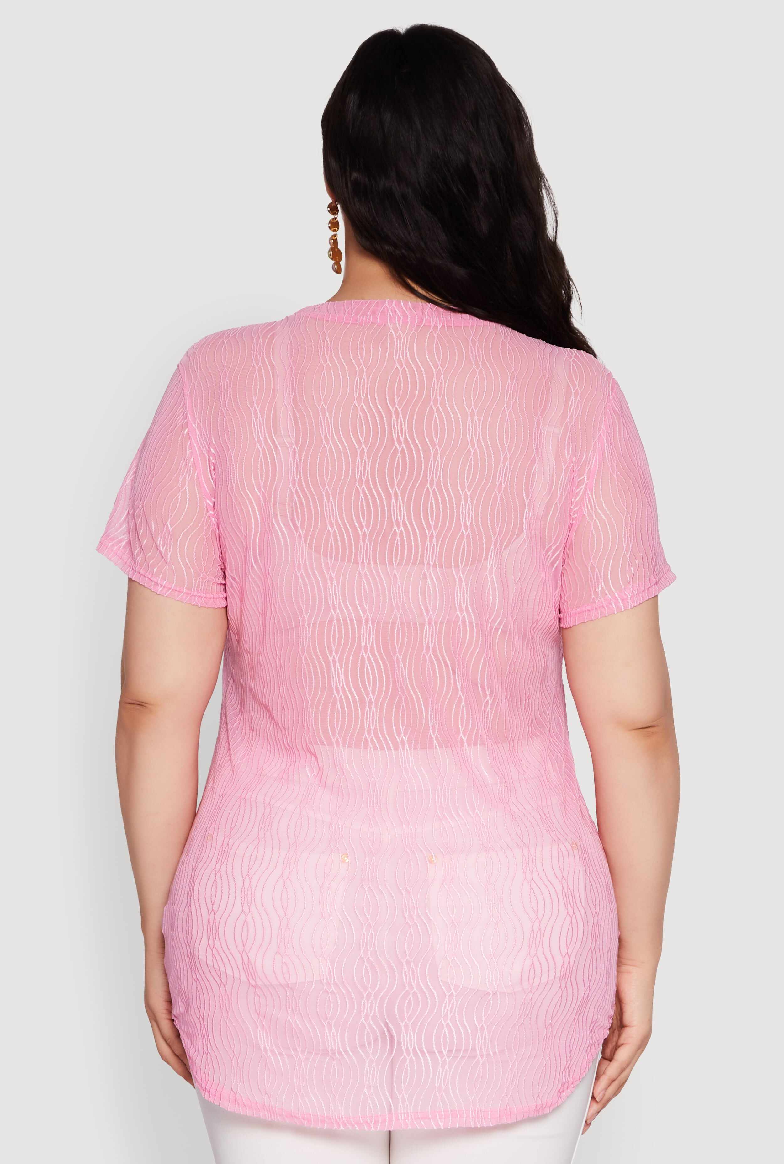 Plus Size Sheer Textured Knit Tunic Top