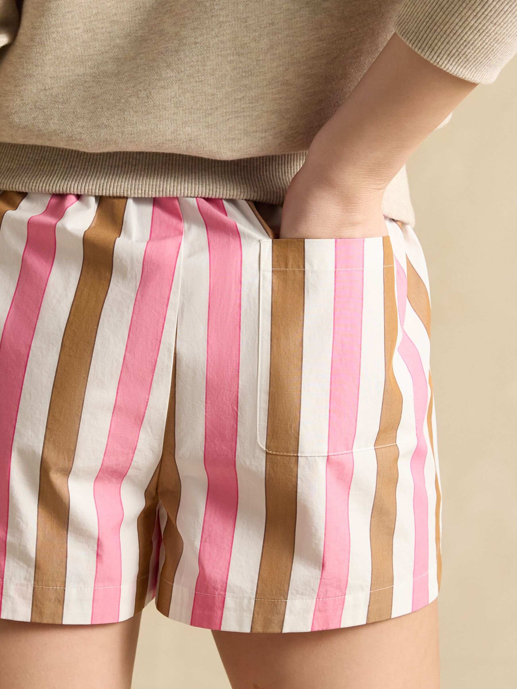 Pink/Brown Cotton Striped Shorts