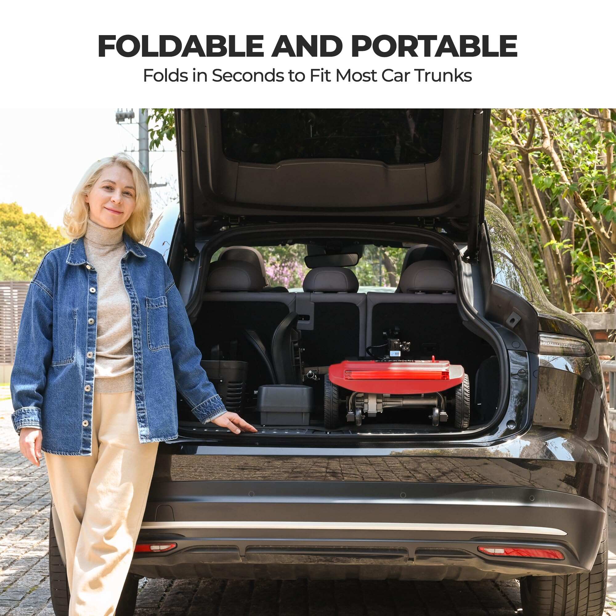 New electric four-wheeled mobility scooter boasts a 20 miles range, a 300lb load-bearing capacity, fast charging, and smartphone control
