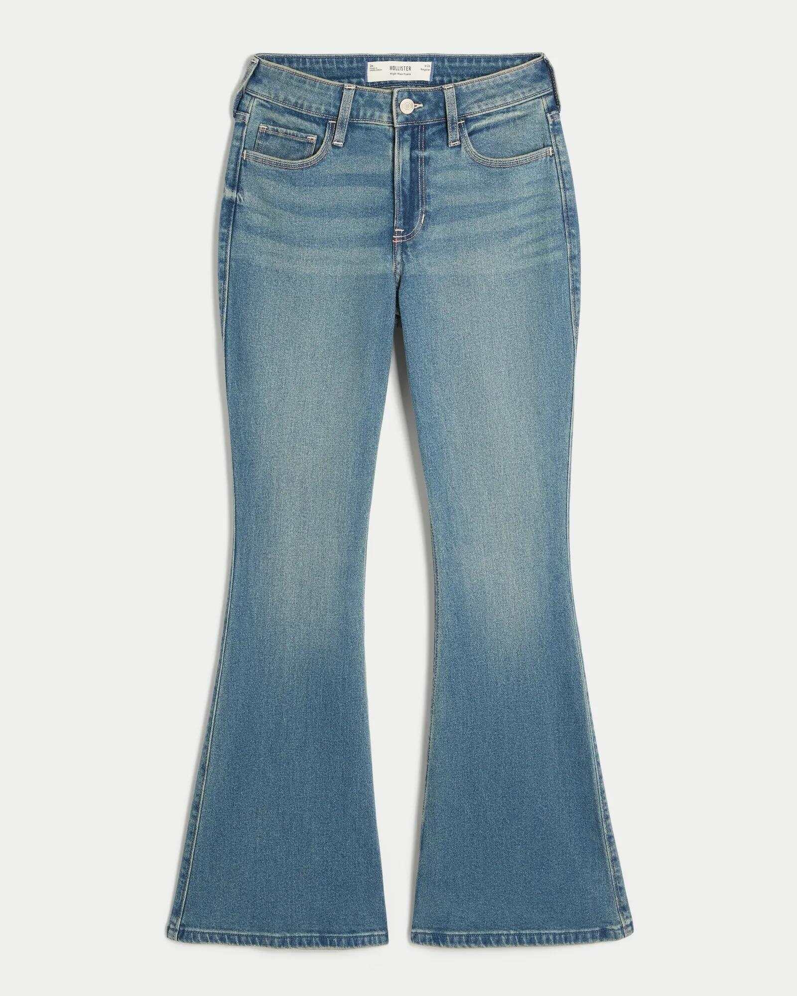 High-Rise Light Wash Heart Embroidered Flare Jeans