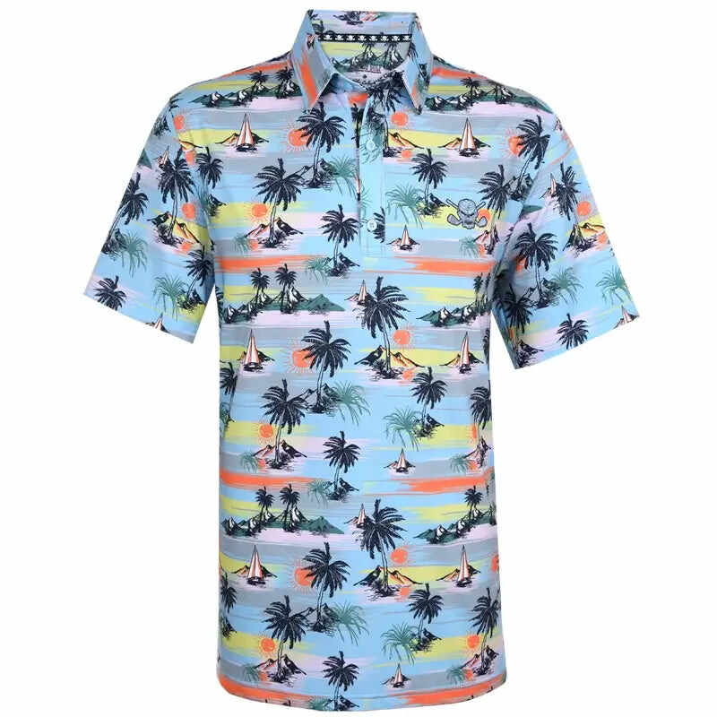 Vintage Hawaiian Men's Golf Shirt (Blue)