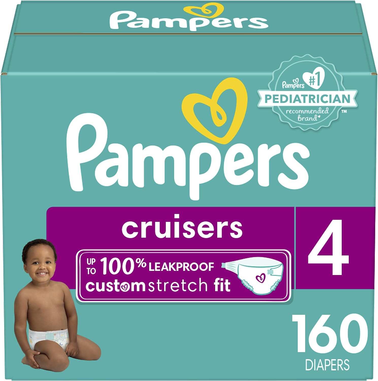 Pampers Cruisers Diapers - Size 5, One Month Supply (128 Count), Disposable Active Baby Diapers with Custom Stretch