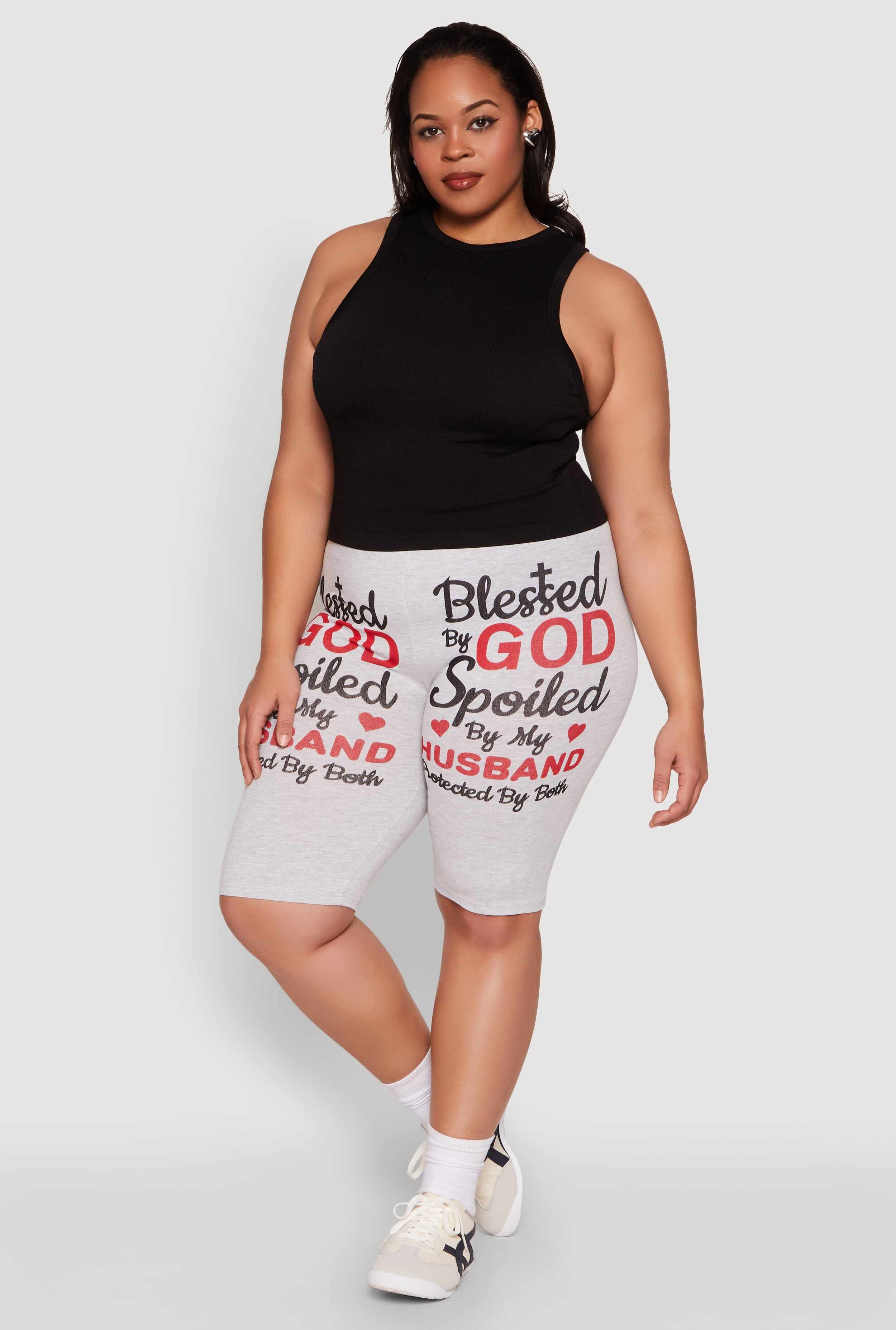 Plus Size Blessed By God Graphic Biker Shorts