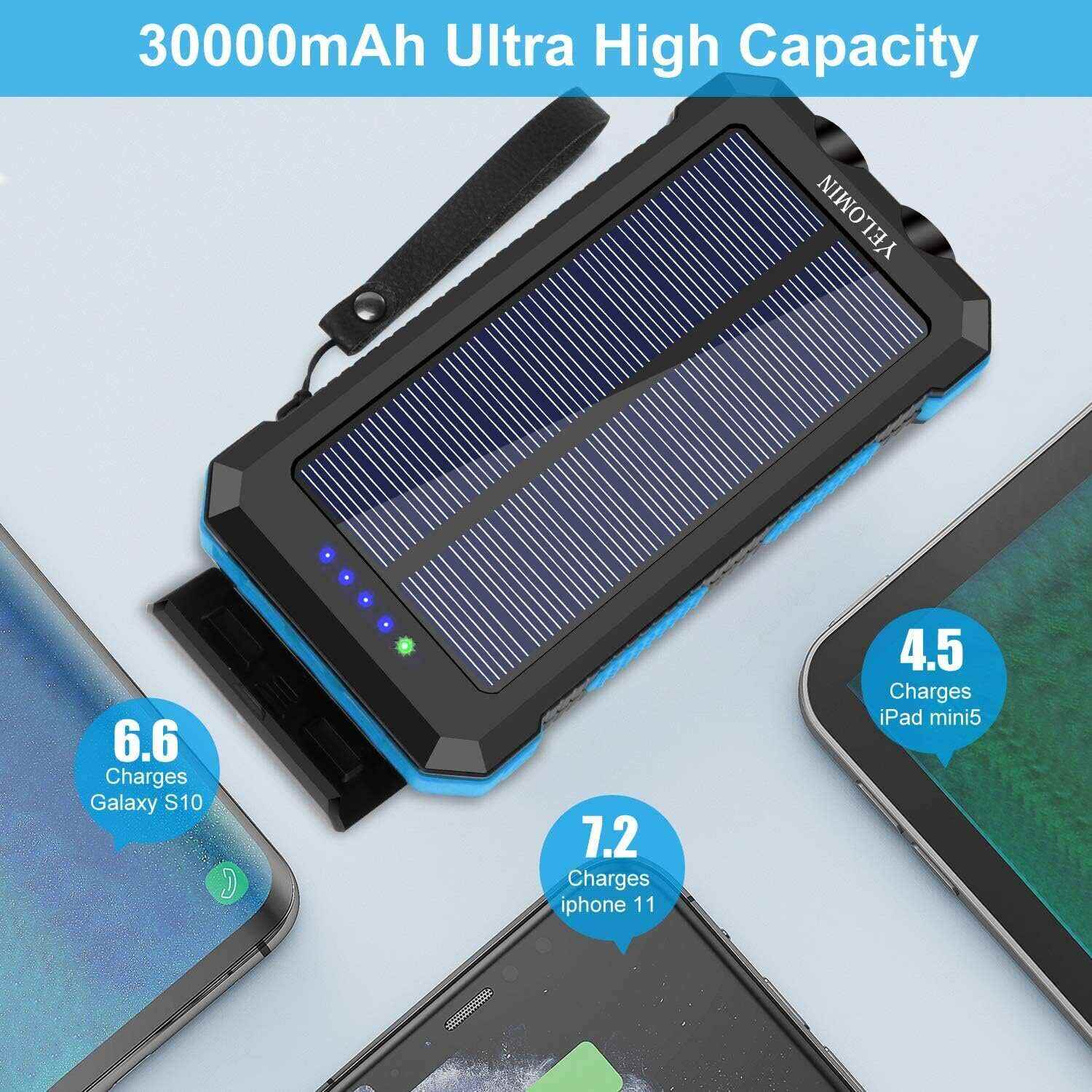 YELOMIN Solar Charger, 38800mAh Portable Solar Power Bank, Waterproof Battery Pack for Outdoor Activities, Camping External Backup Power Charger Dual USB 5V Outputs/LED Flashlights