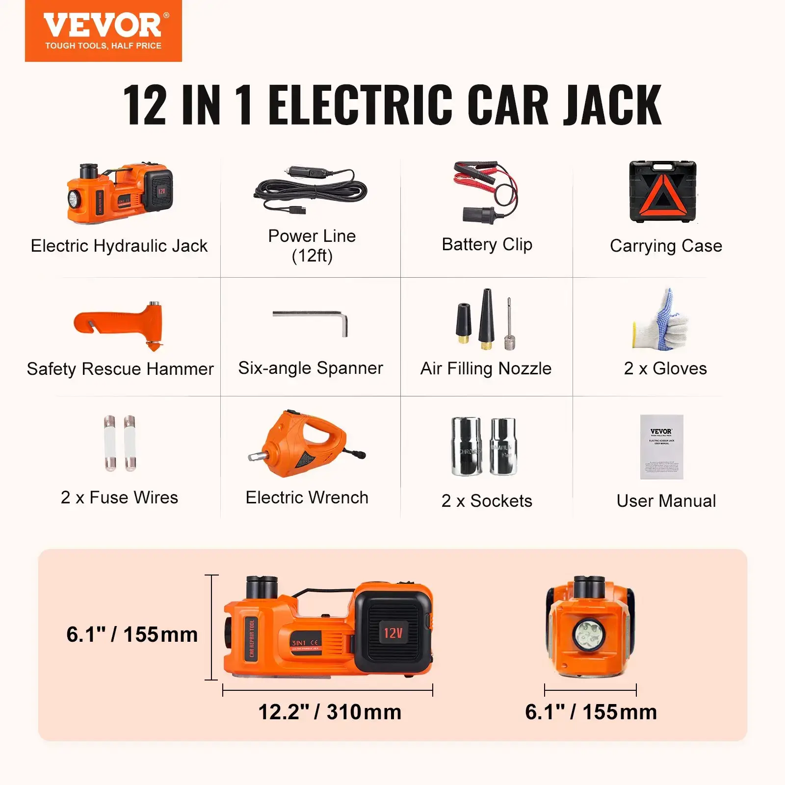 5 Ton Electric Hydraulic Car Jack Kit, Portable Auto Lift with Impact Wrench, Built-in Tire Inflator & LED Light, Tire Change Tool for Sedan SUV MPV Truck Garage & Roadside Repair