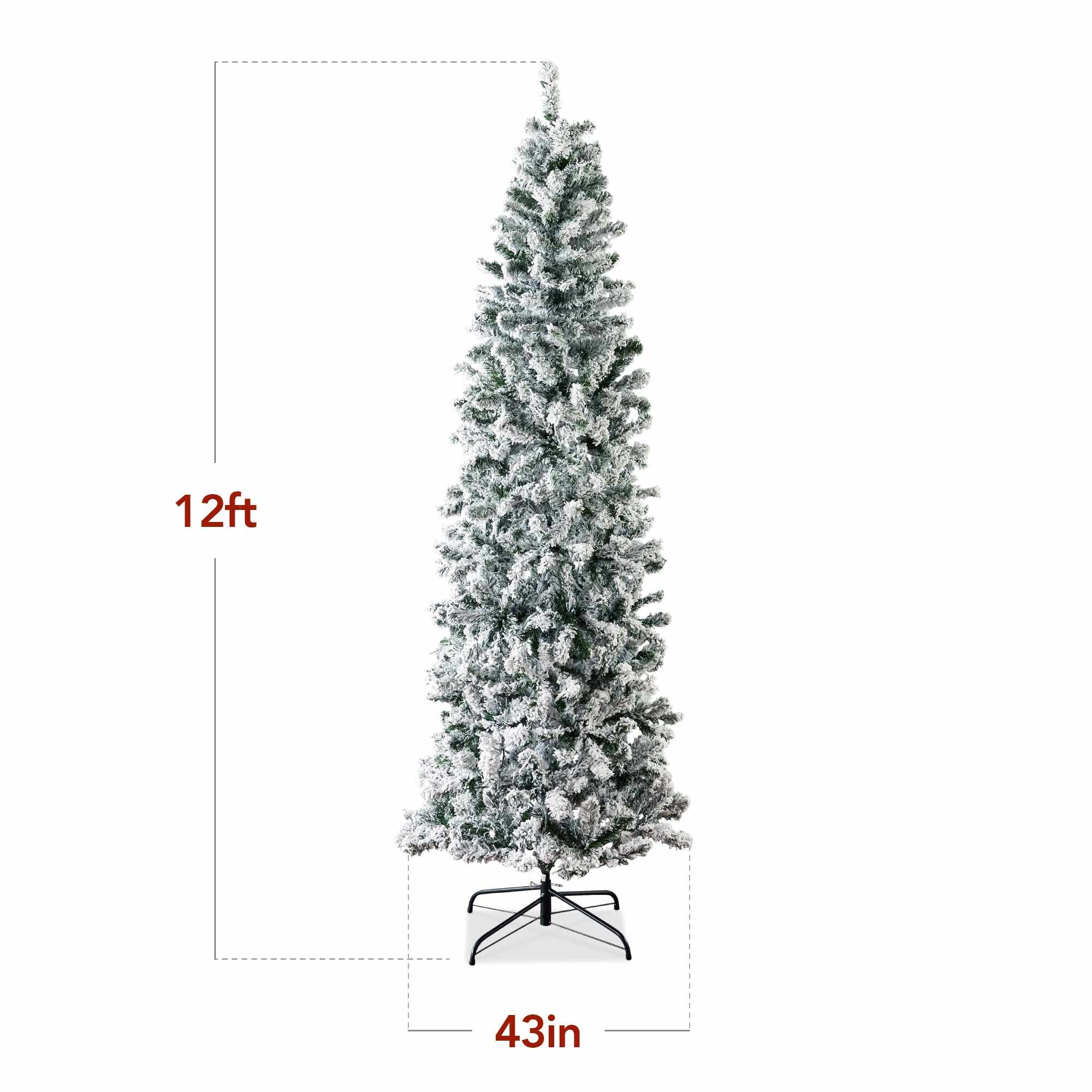 Snow Flocked Artificial Pencil Christmas Tree w/ Stand