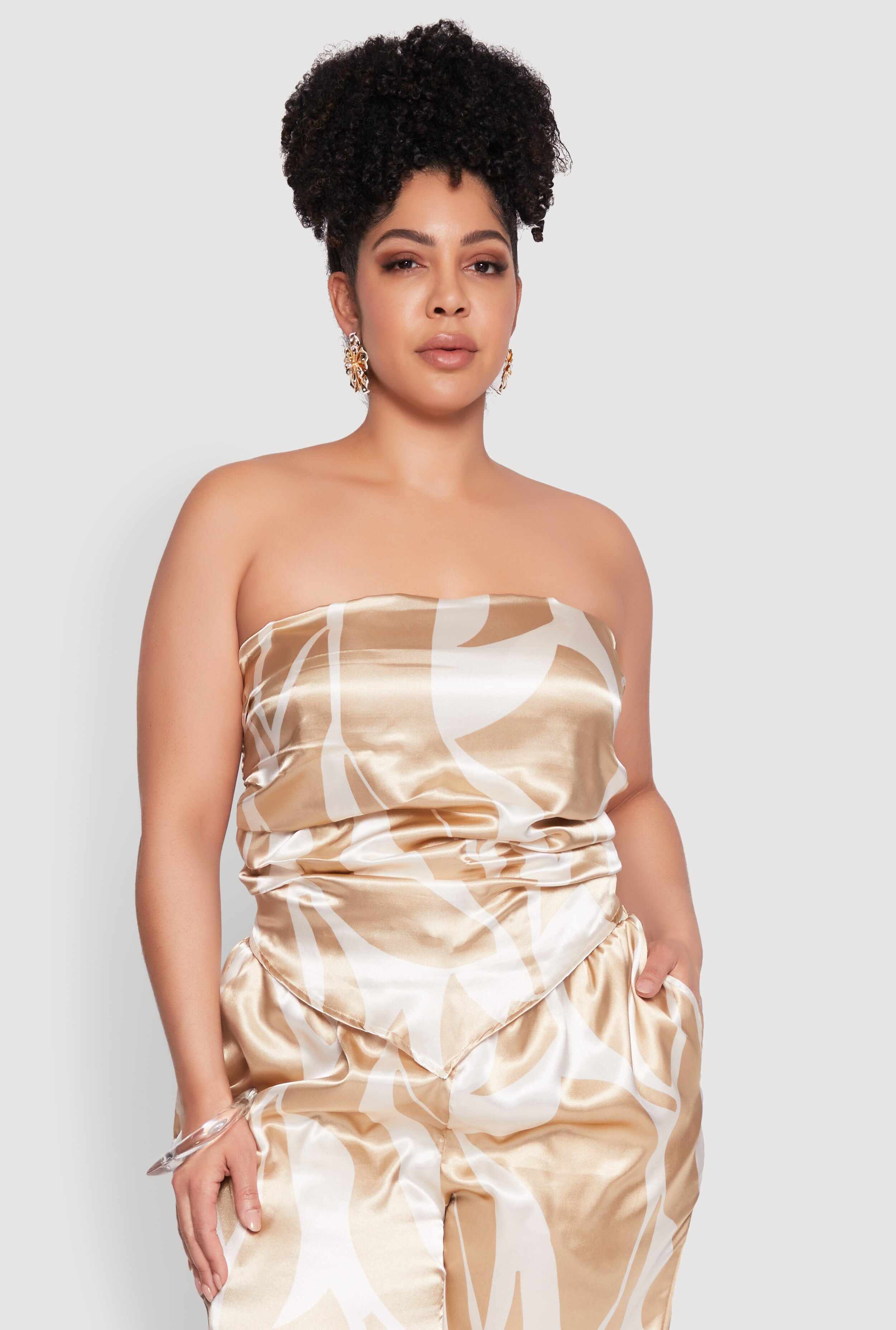 Plus Size Satin Scarf Print Tube Top