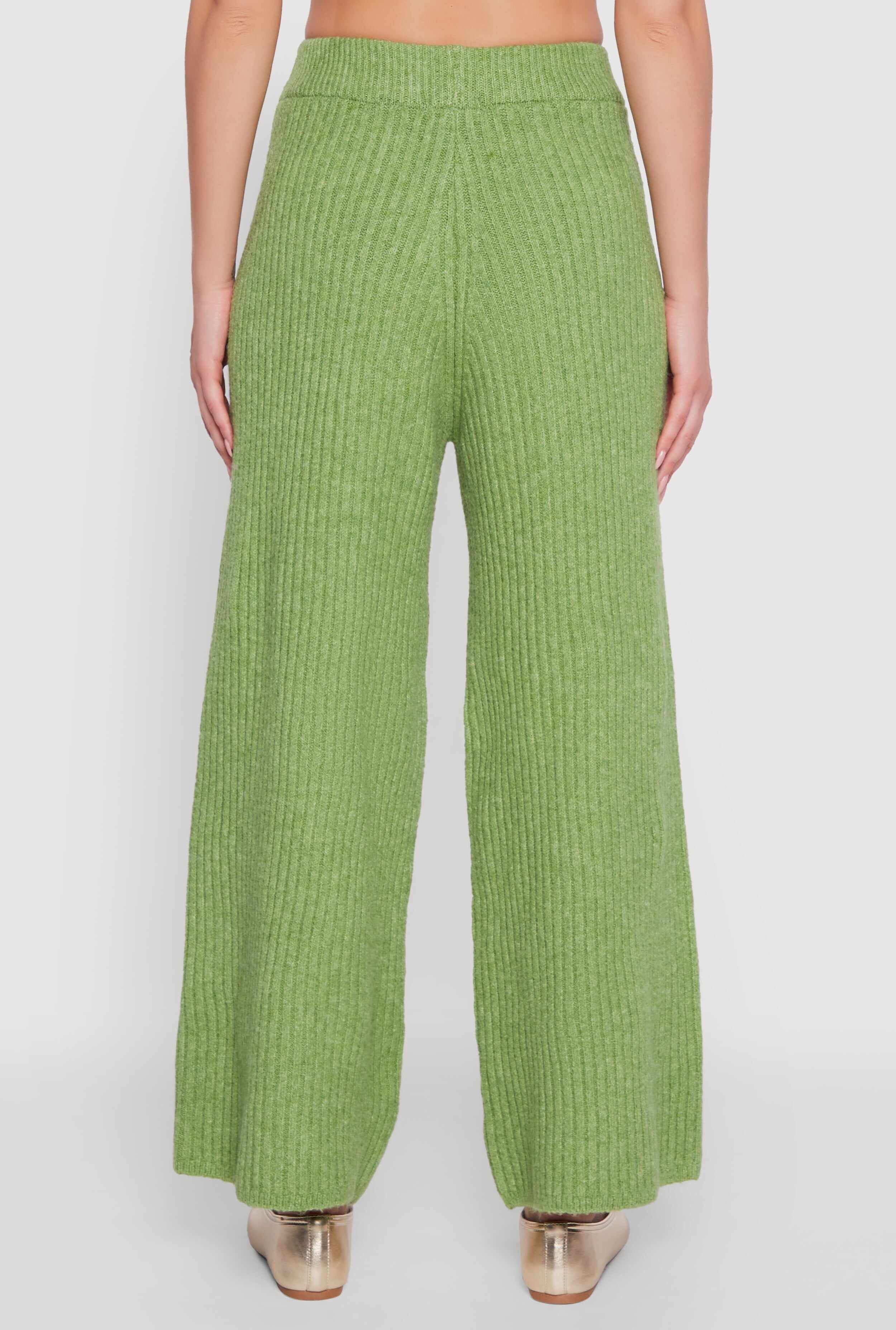 Brushed Ribbed Knit Pull On Wide Leg Pants