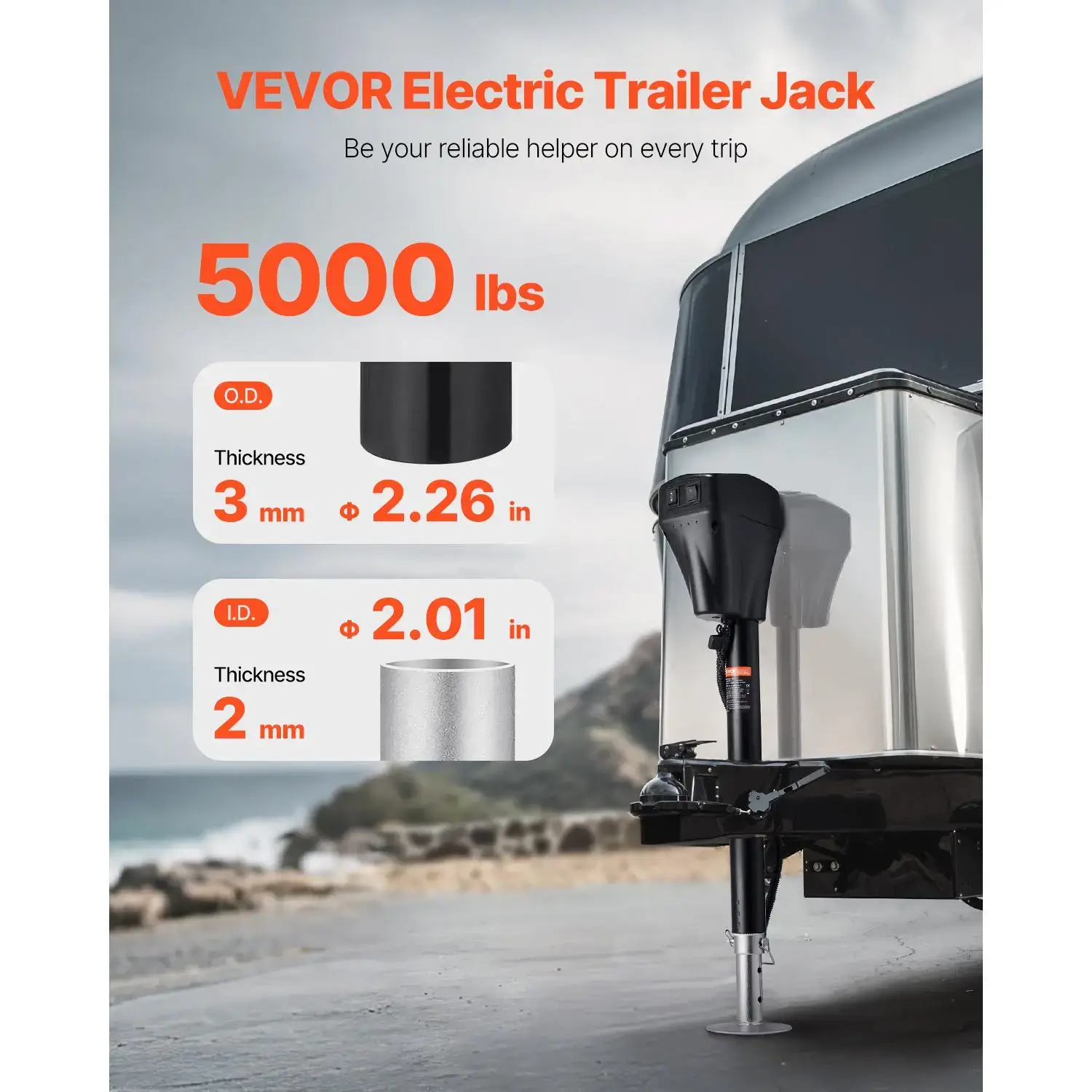 Electric Trailer Jack,  5000 lbs, Heavy Duty RV Electric Power Tongue Jack with 7-pin Connector, Manual Crank Handle & Weatherproof Jack Cover, 10