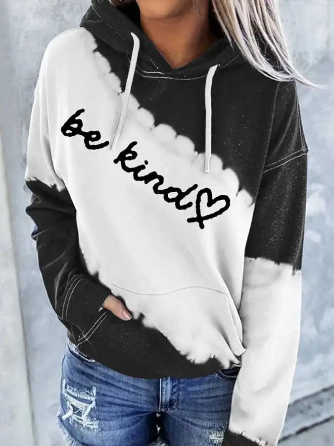Women'S Be kind Print Pocket Casual Hoodies