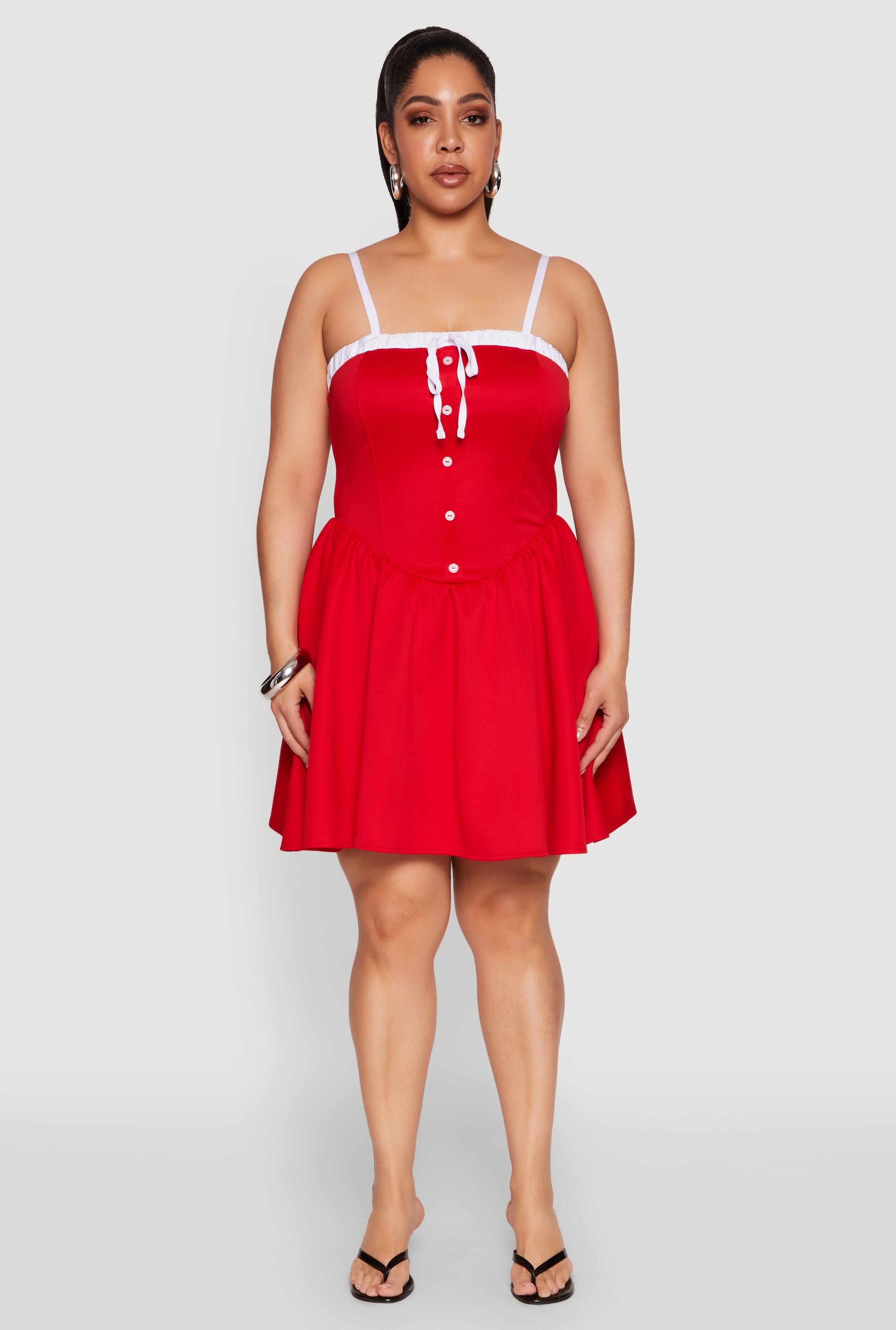 Plus Size Contrast Trim Corset Skater Dress