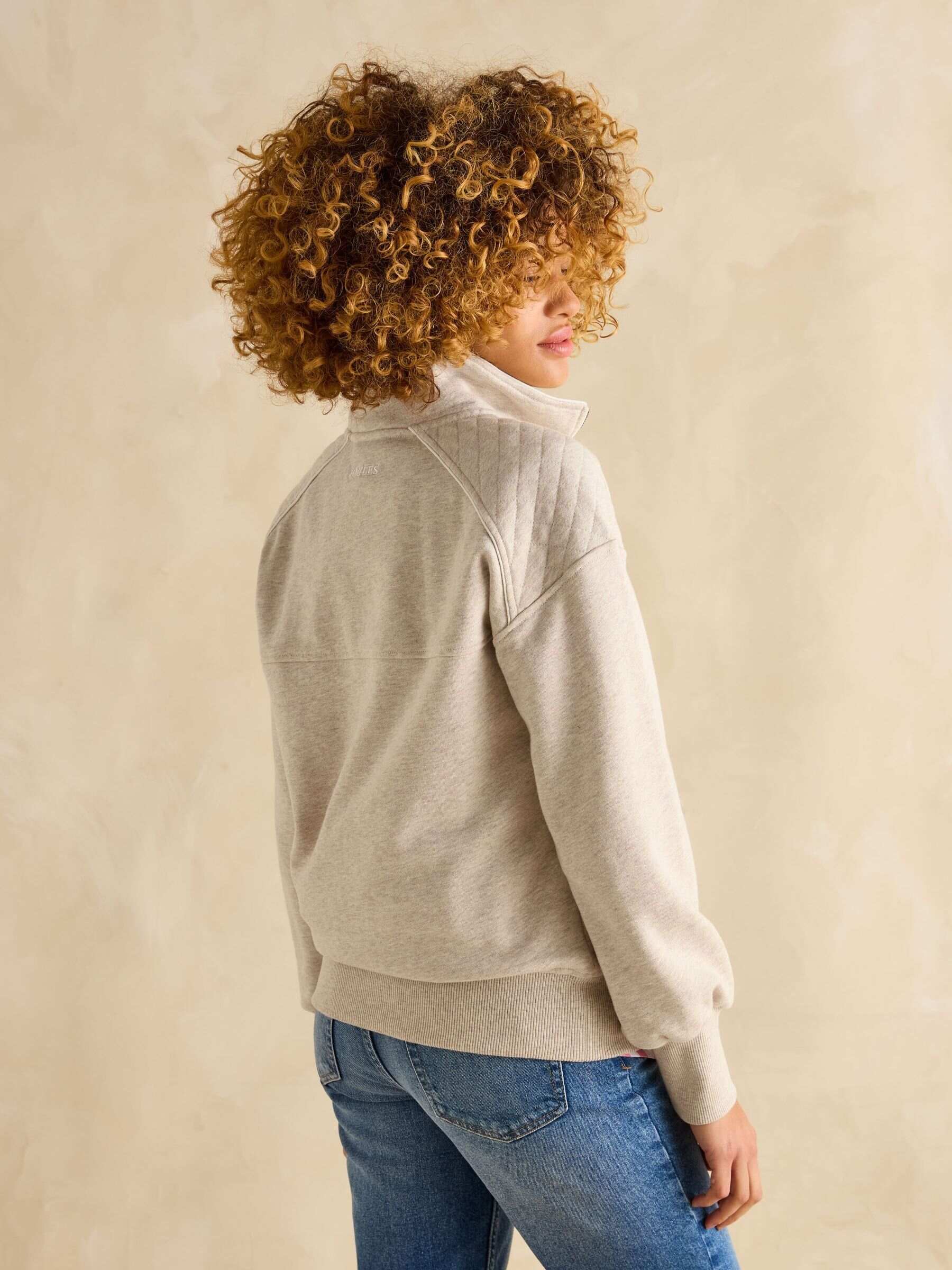 Racquet Cream Cotton Marl Half Zip Sweatshirt