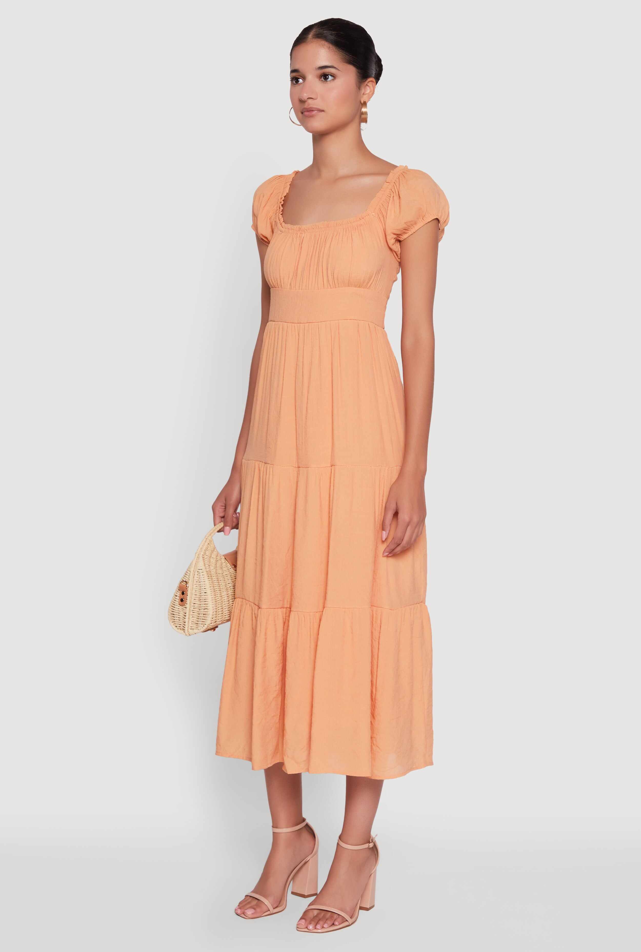 Timeless Short Puff Sleeve Empire Waist Maxi Dress