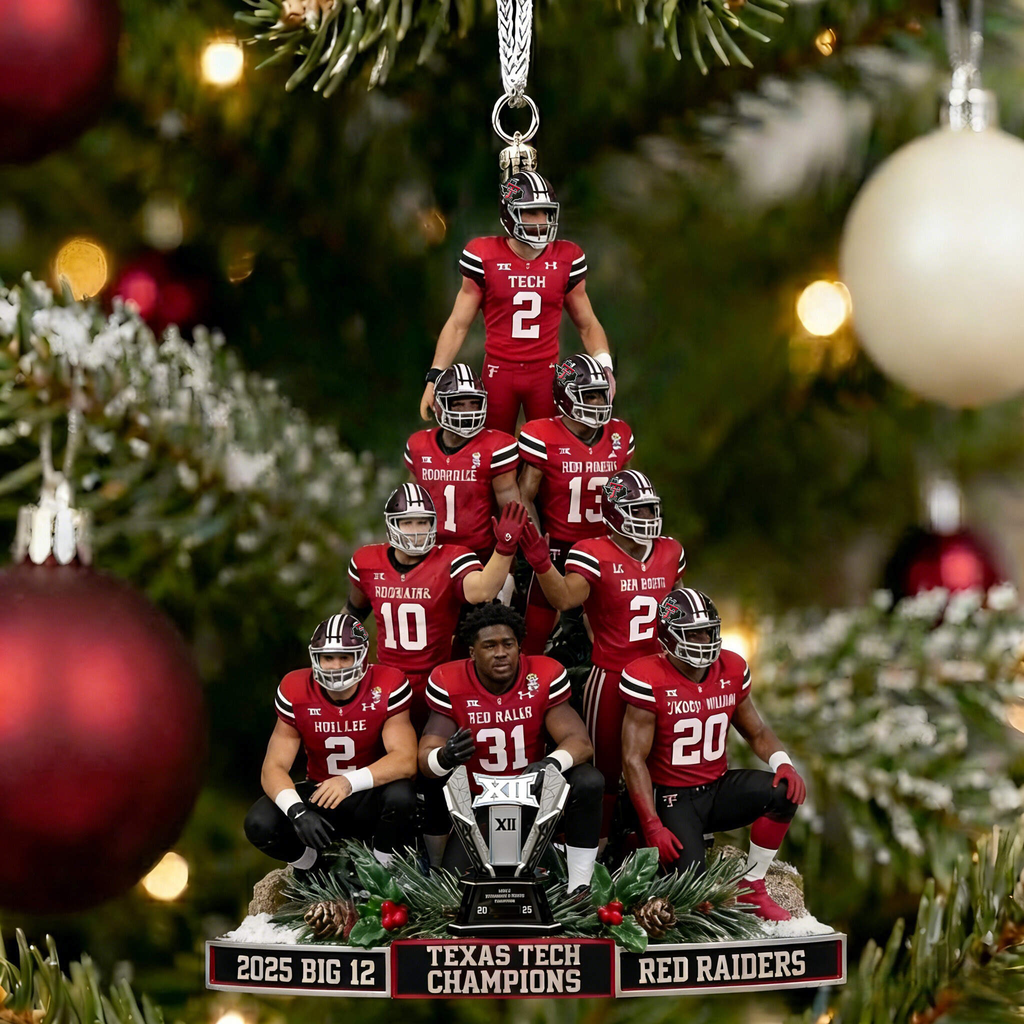 2025 Big 12 Champions Texas Tech Victory Team Tree Ornament