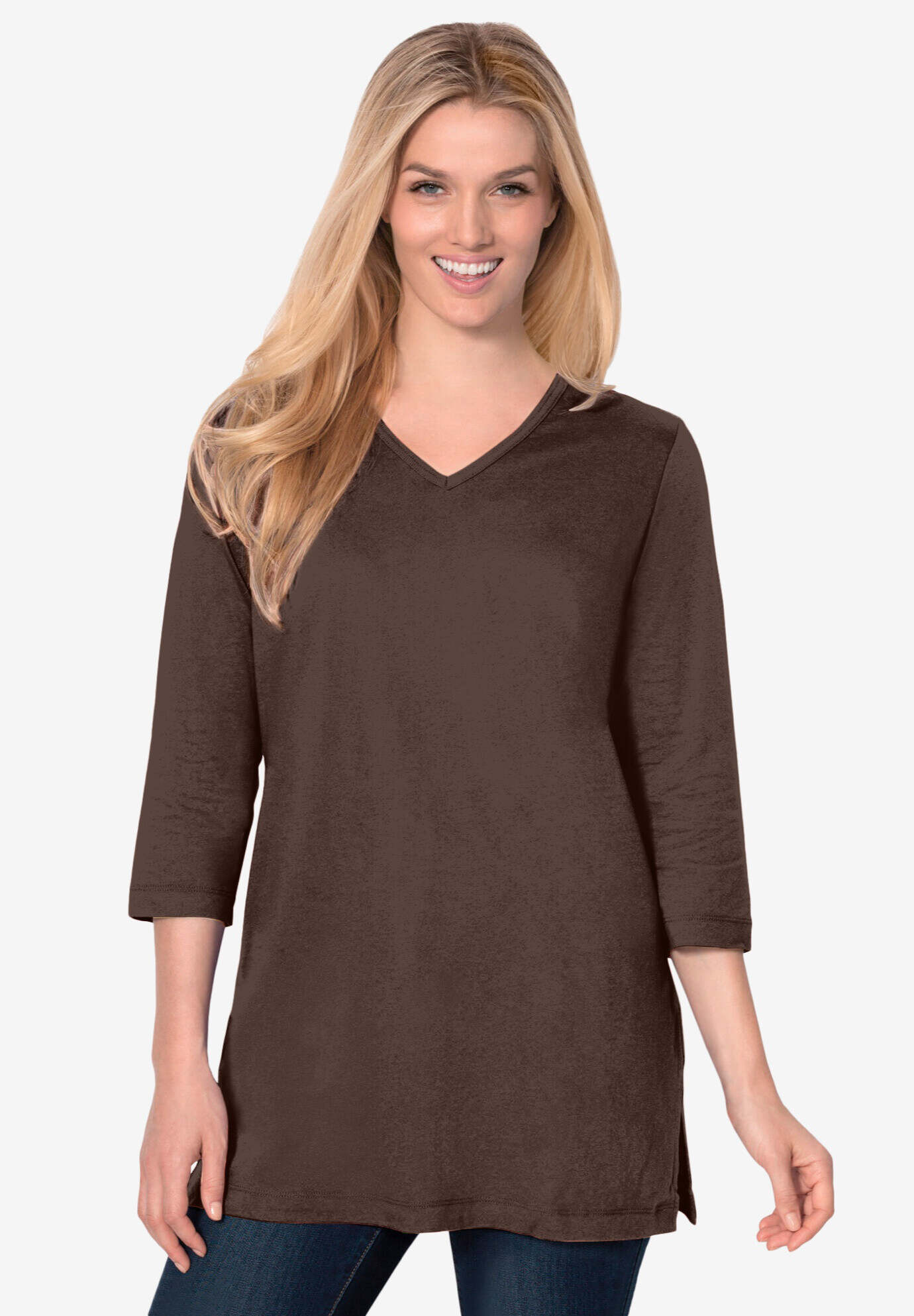 Perfect Three-Quarter Sleeve V-Neck Tunic
