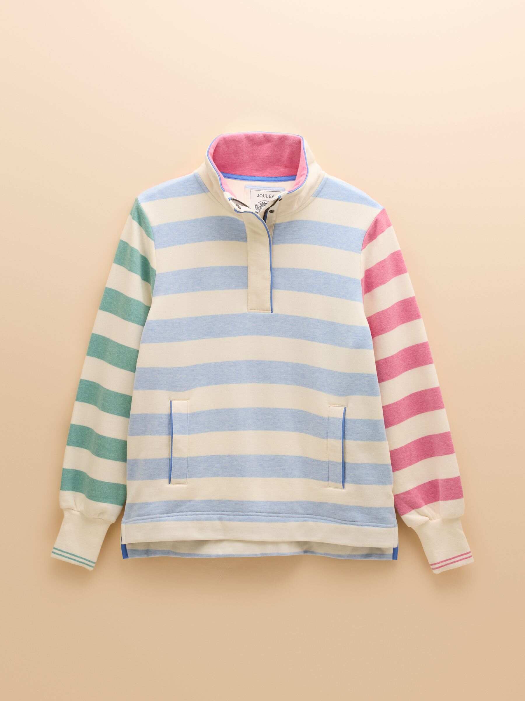 Burnham White & Blue Stripe Cotton Funnel Neck Quarter Zip Sweatshirt