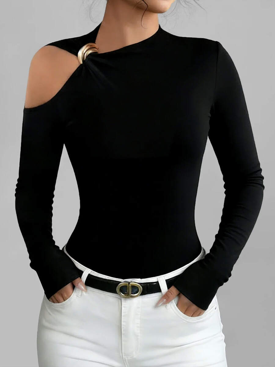 🔥Summer Arrivals🌟Women's Solid Color Stand Collar Long Sleeve Casual Loose Stretch Top
