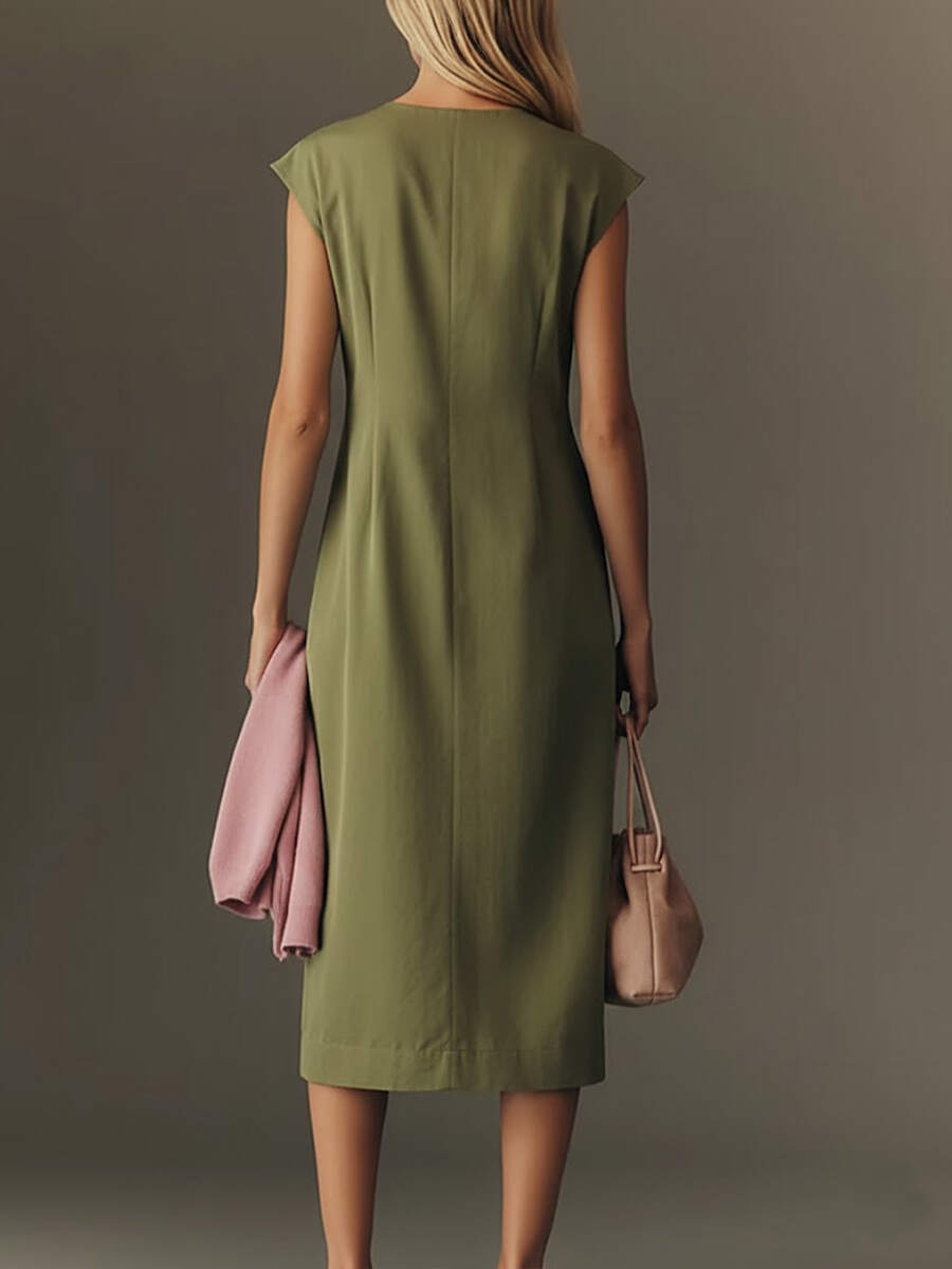 🔥Summer Arrivals🌟Women's Solid Color V-neck Sleeveless Casual Loose Cotton Linen Dress