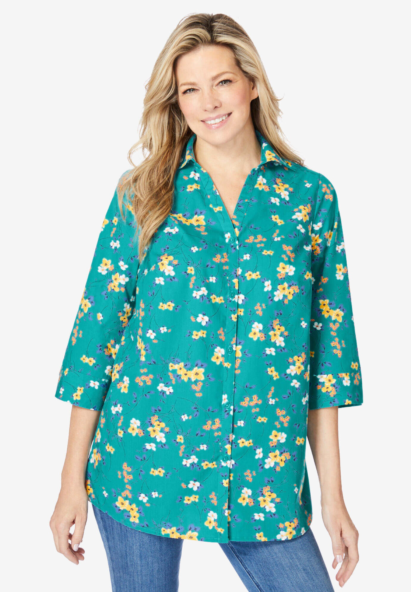 Perfect Three-Quarter Sleeve Back Pleat Shirt